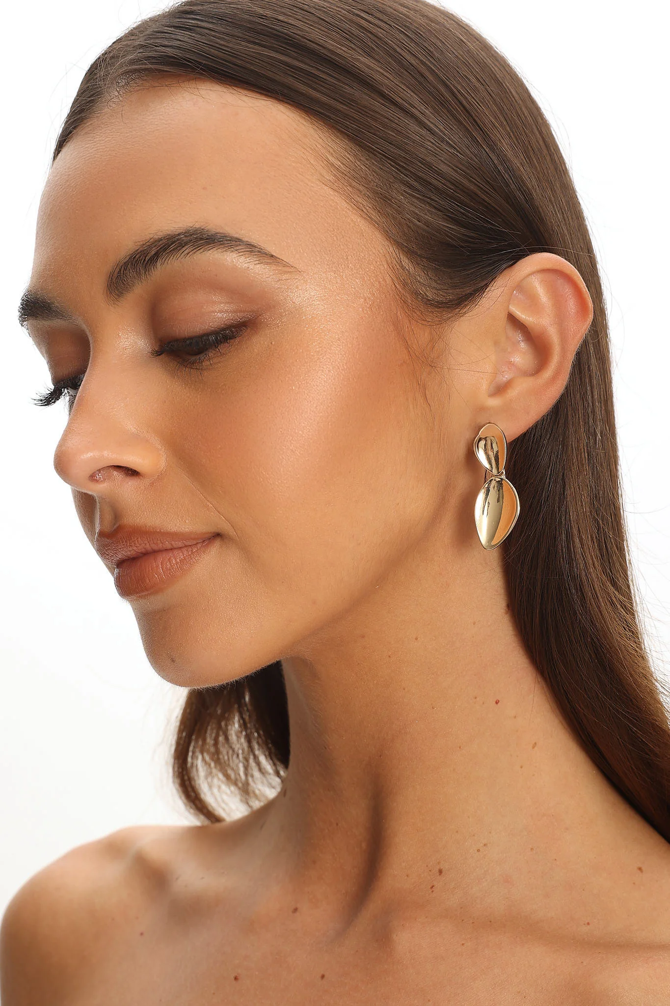 Caius Two Teardrop Earrings Gold - Image 2