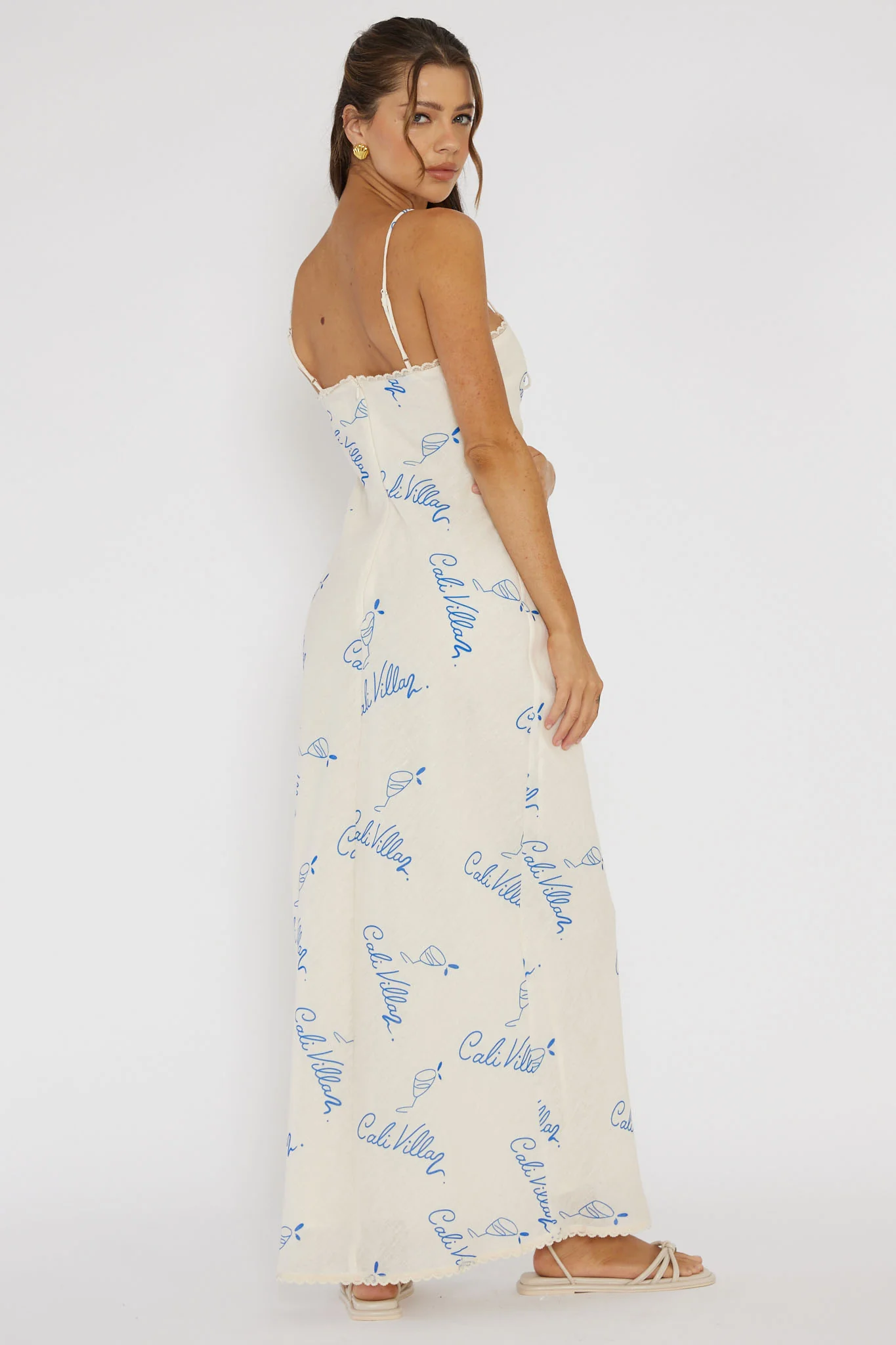 Cali Sunset Lace Trim Maxi Dress Print Blue - Image 2