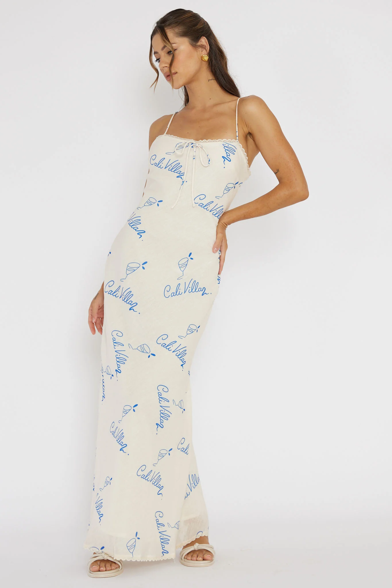 Cali Sunset Lace Trim Maxi Dress Print Blue - Image 5