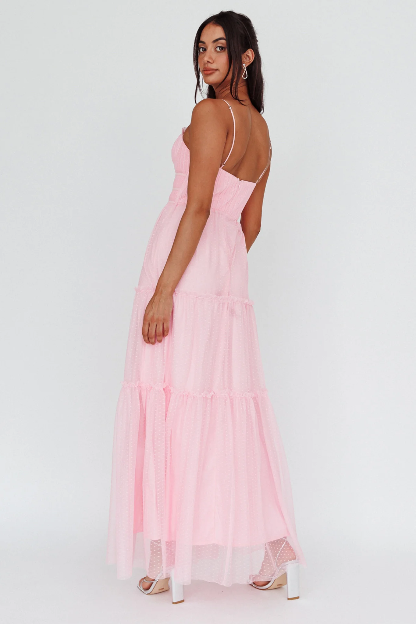 Calla Sweetheart Neckline Hail Spot Midi Dress Pink - Image 2
