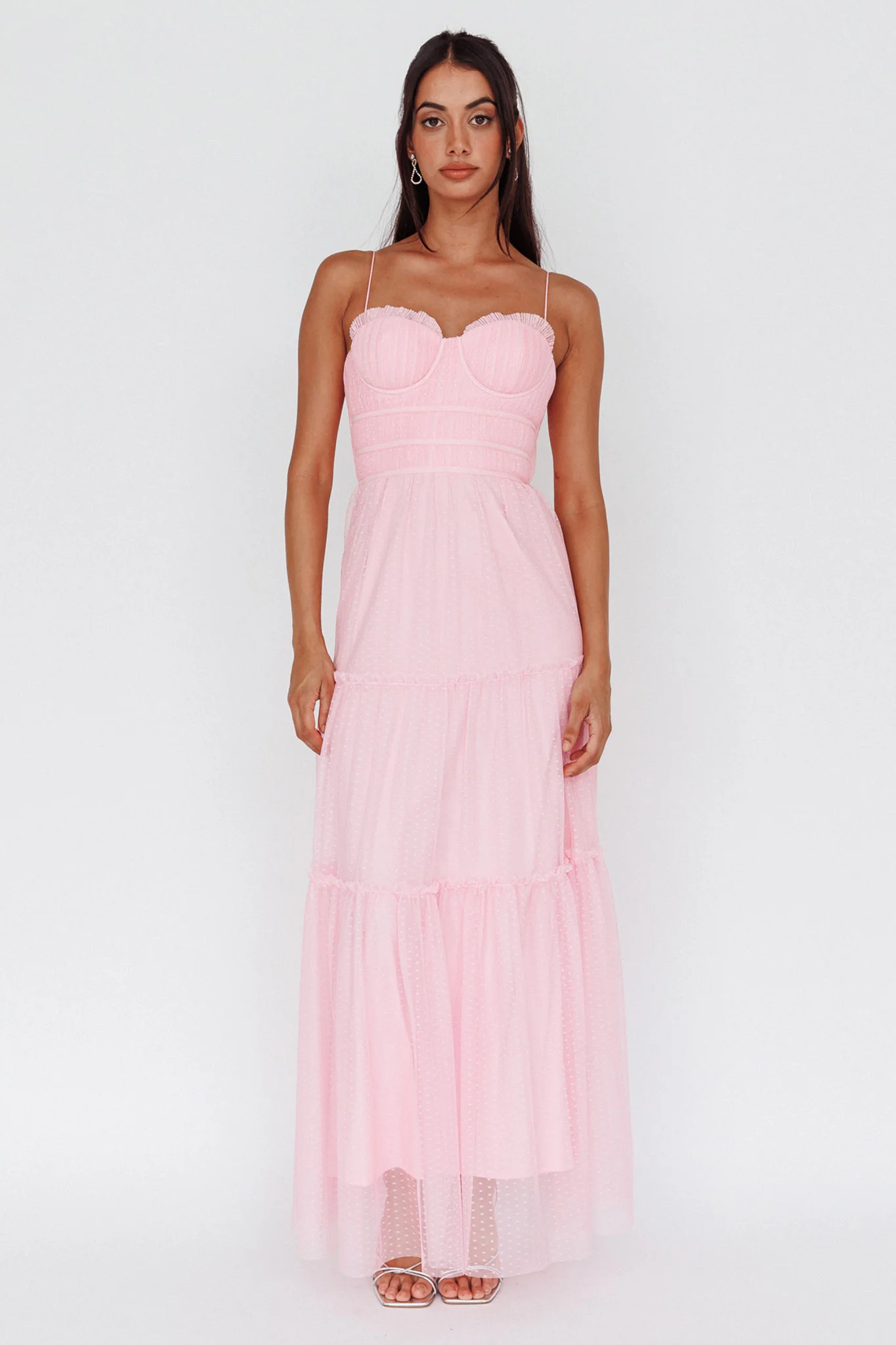 Calla Sweetheart Neckline Hail Spot Midi Dress Pink - Image 5