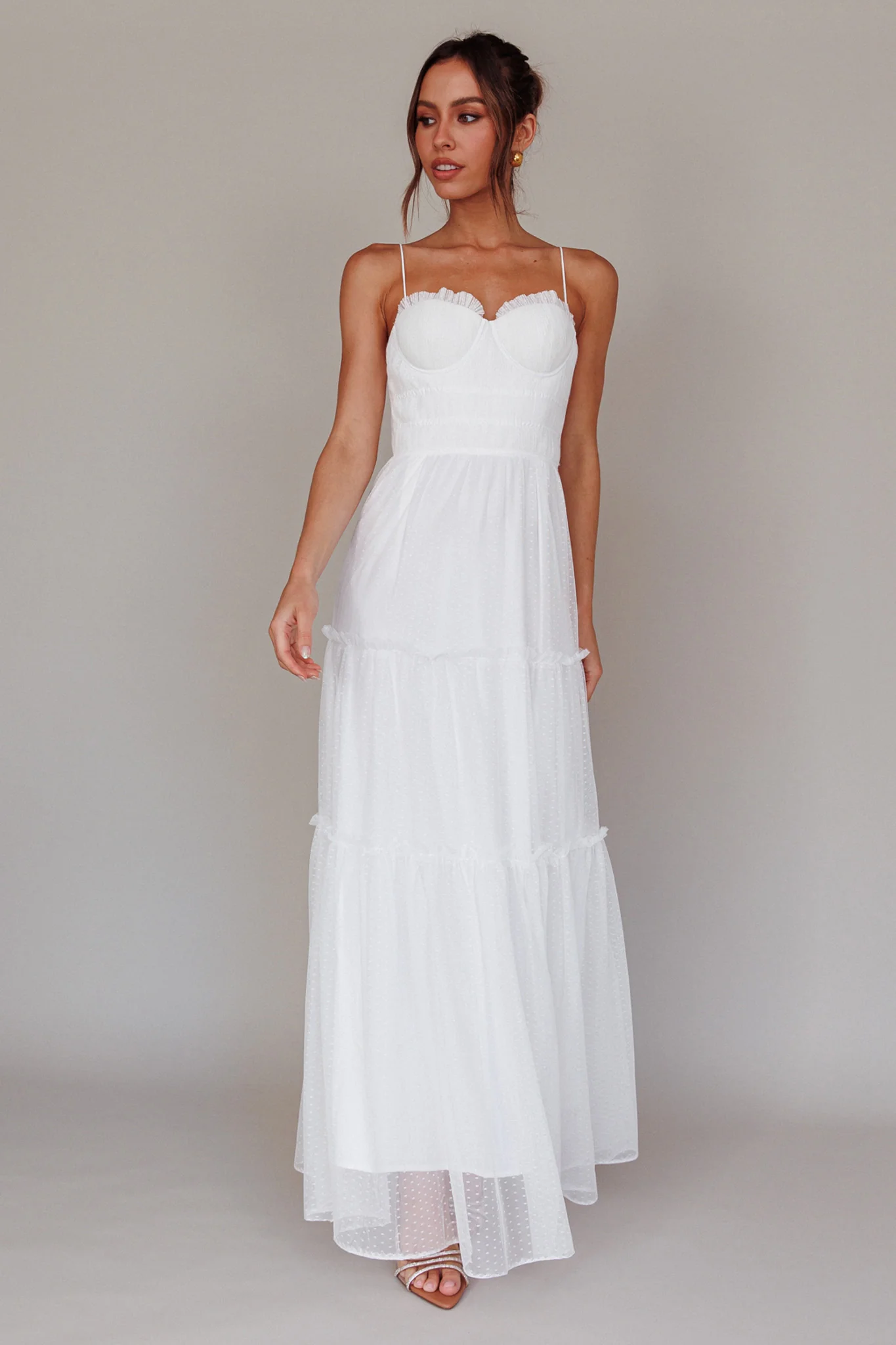 Calla Sweetheart Neckline Hail Spot Midi Dress White - Image 8