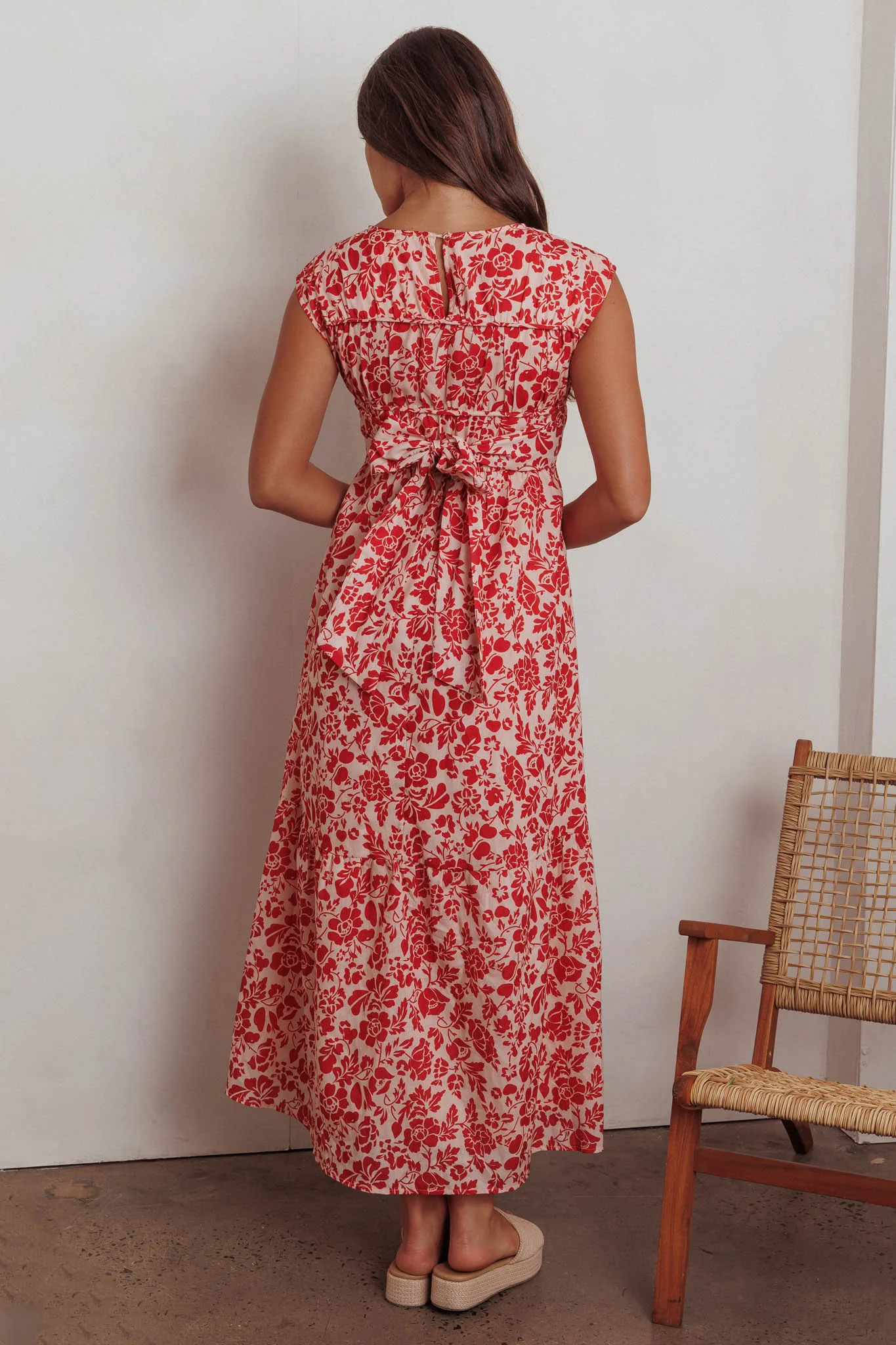 Called Out Gathered Bodice Maxi Dress Floral Red - Image 2