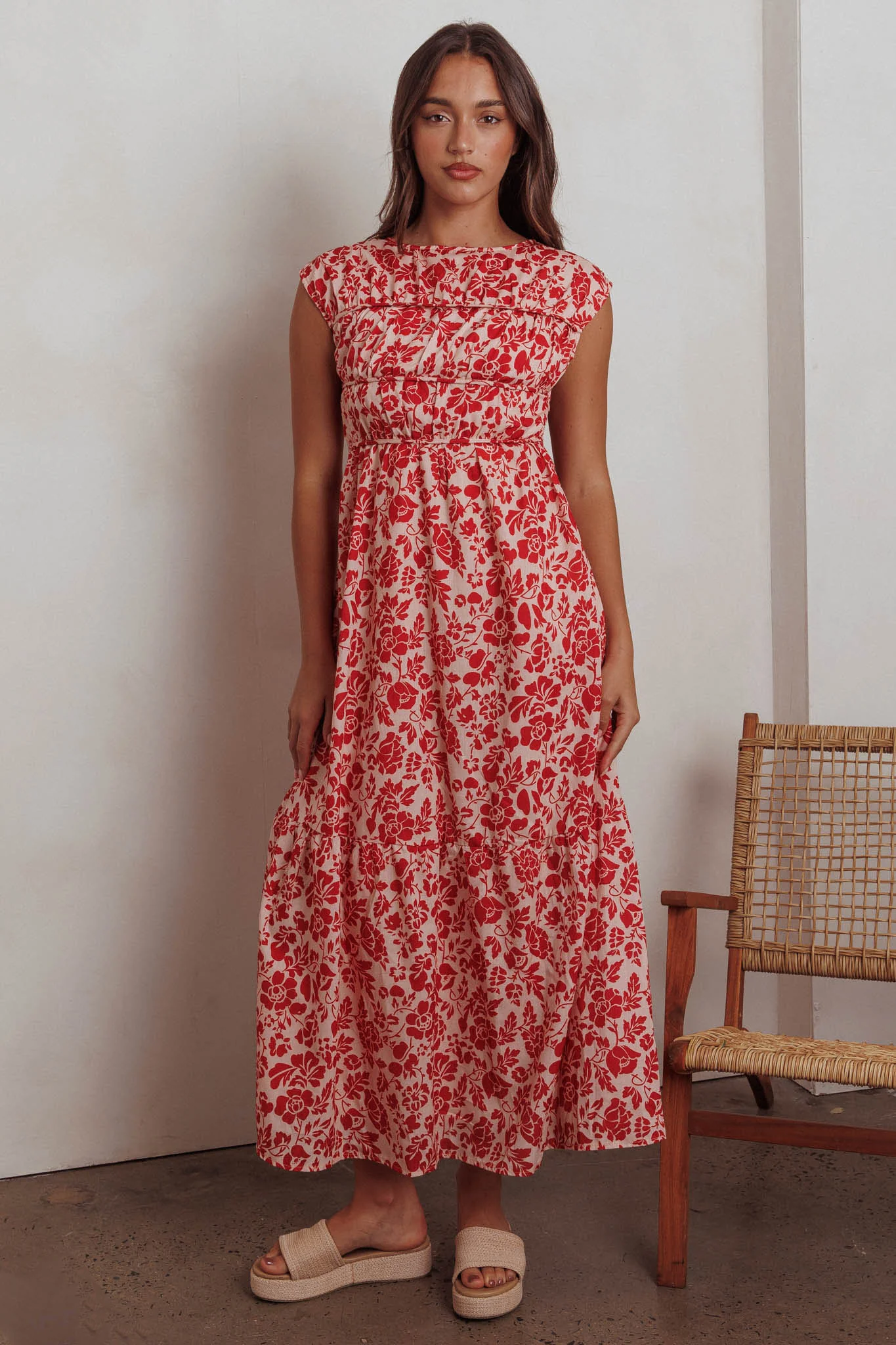 Called Out Gathered Bodice Maxi Dress Floral Red - Image 5