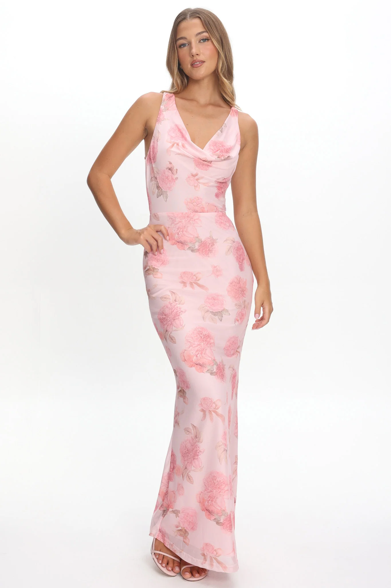 Callora Criss-Cross Back Maxi Dress Floral Pink - Image 5