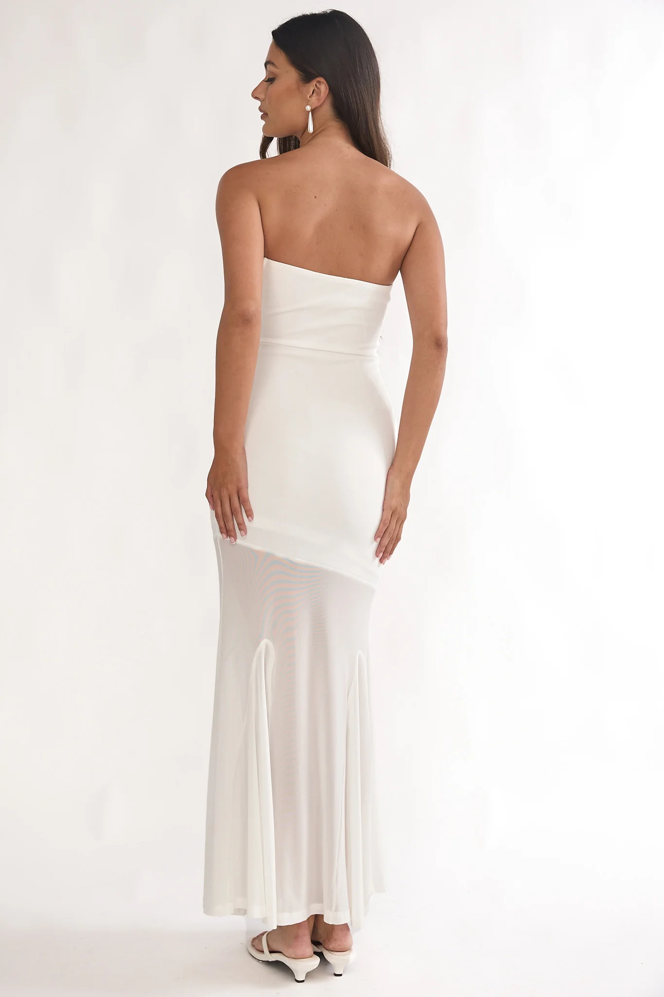 Calluna Strapless Sheer Godet Hem Maxi Dress White - Image 2