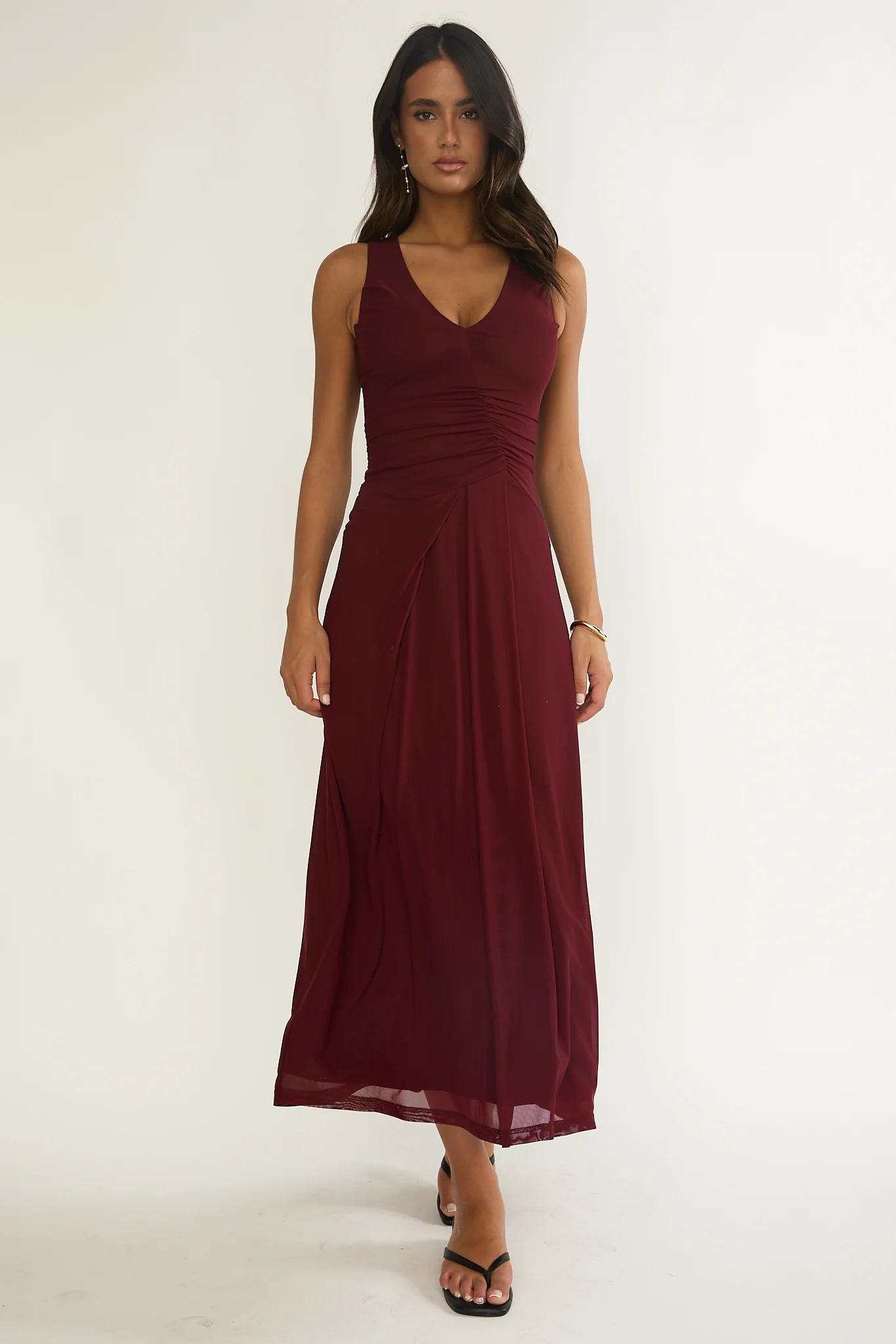 Cambrea Ruched Bodice Midi Dress Burgundy - Image 5