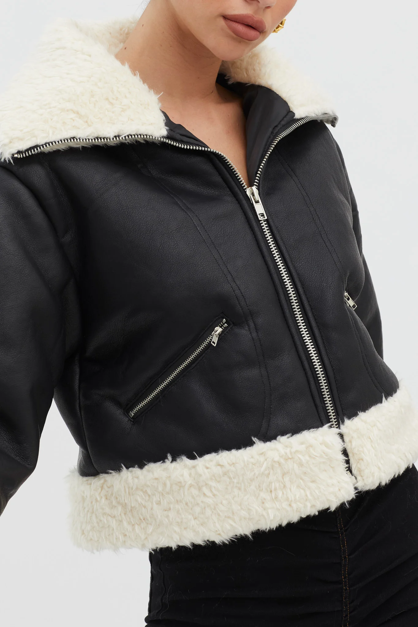 Camden Sherpa Trim Zip Jacket Black - Image 4