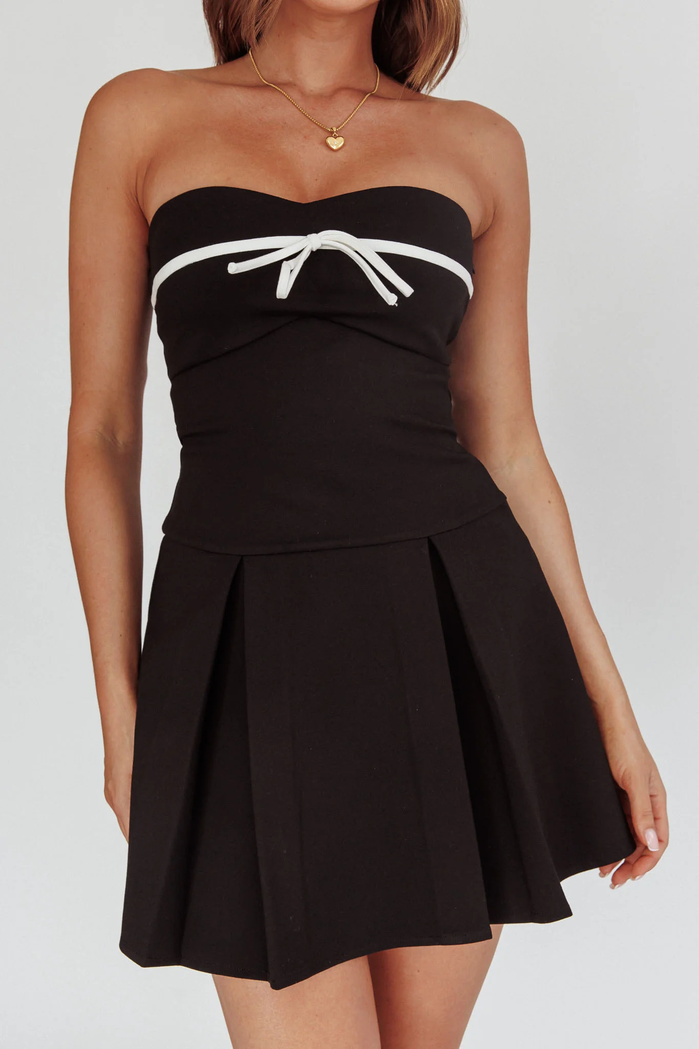Camelia Box Pleat Bow Mini Dress Black - Image 5