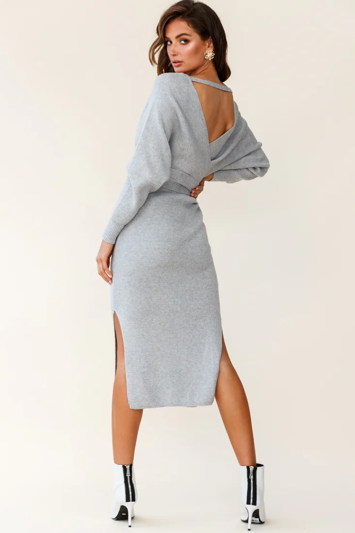 Cameo Batwing Knit Midi Dress Grey - Image 6