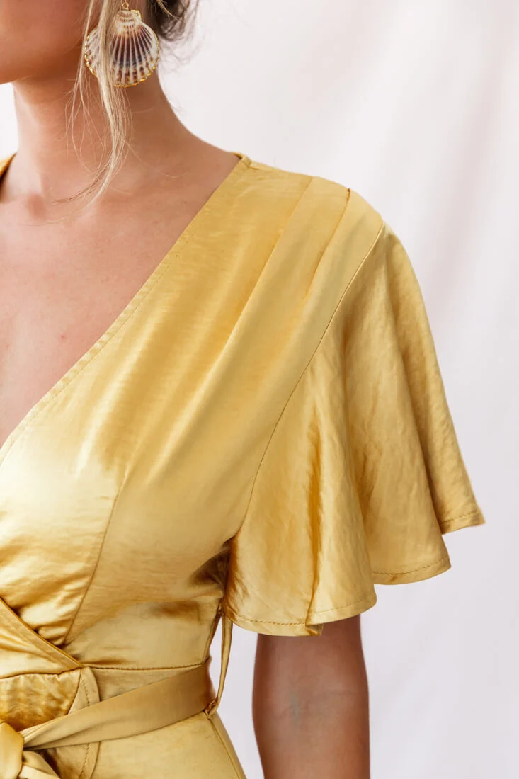 Cami Angel Sleeve Faux Wrap Dress Mustard - Image 4