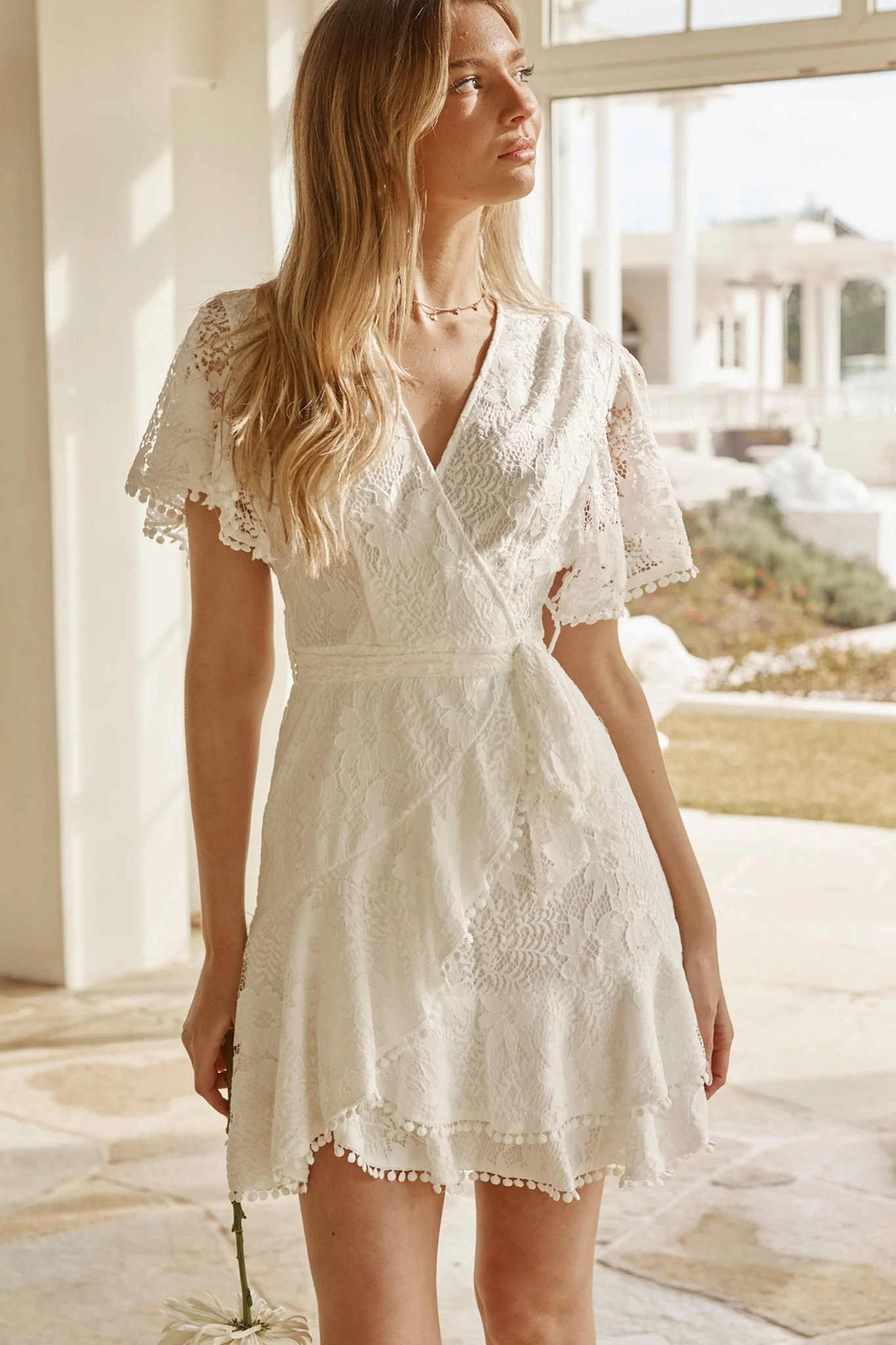 Cami Angel Sleeve Faux Wrap Dress White - Image 14