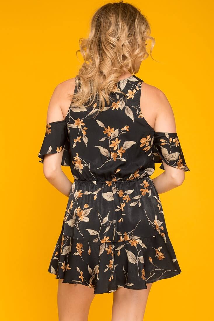 Camila Floral Off The Shoulder Romper Black - Image 5
