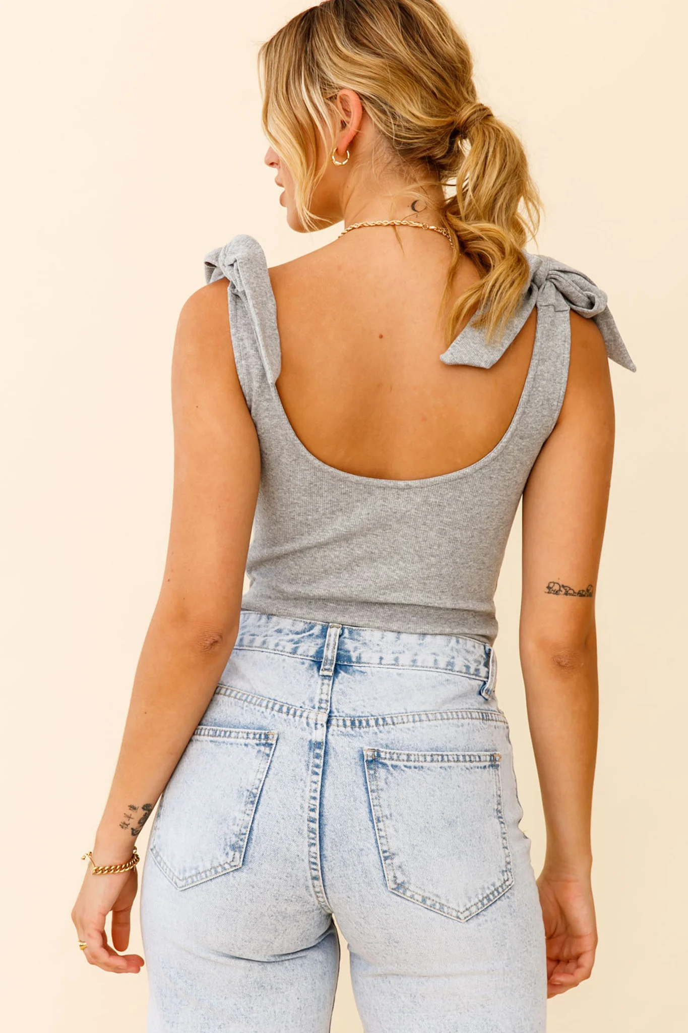 Can't Stop Me Bow Shoulder Bodysuit Grey Marle - Image 8