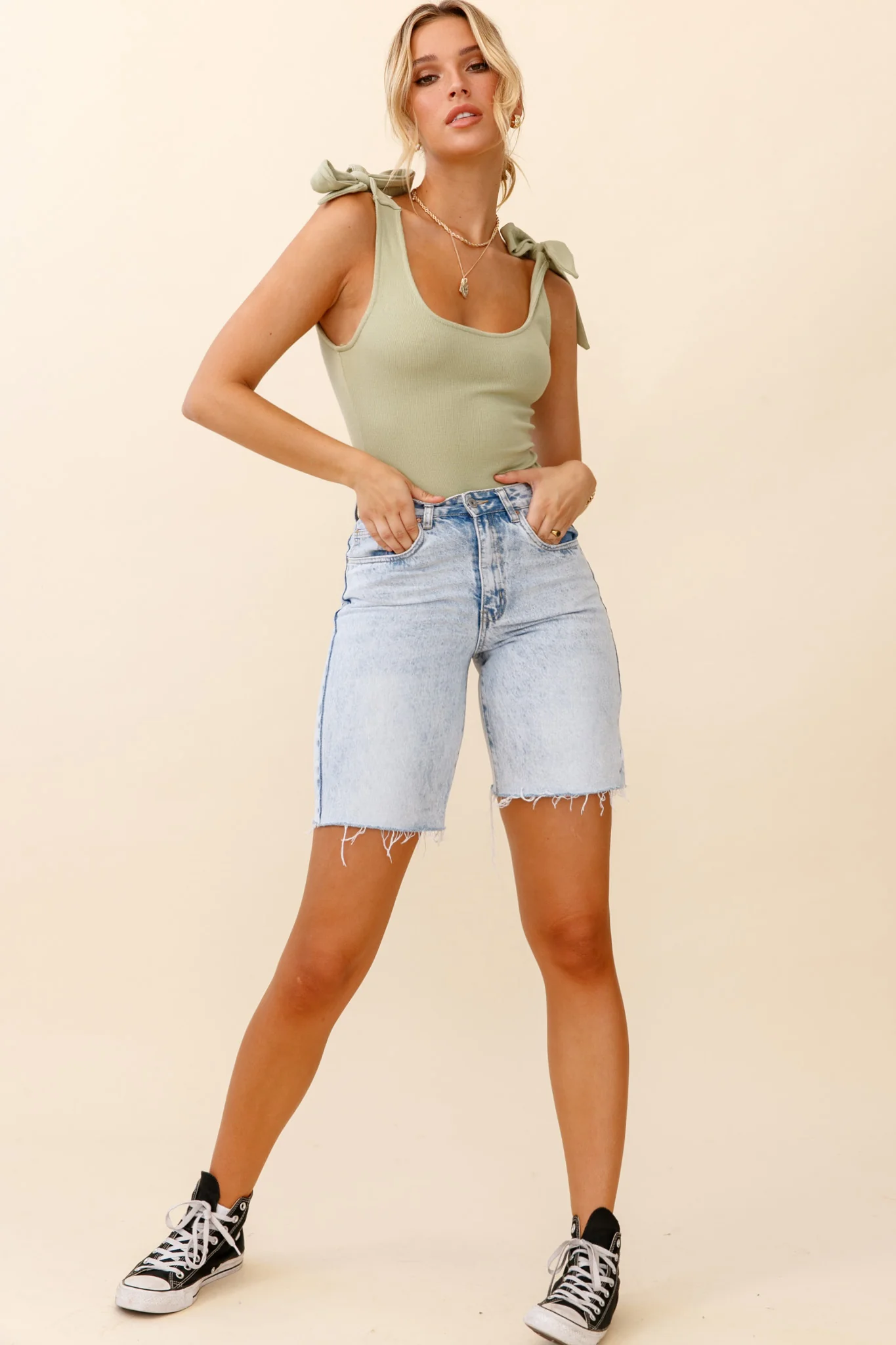 Can't Stop Me Bow Shoulder Bodysuit Moss Green - Image 3