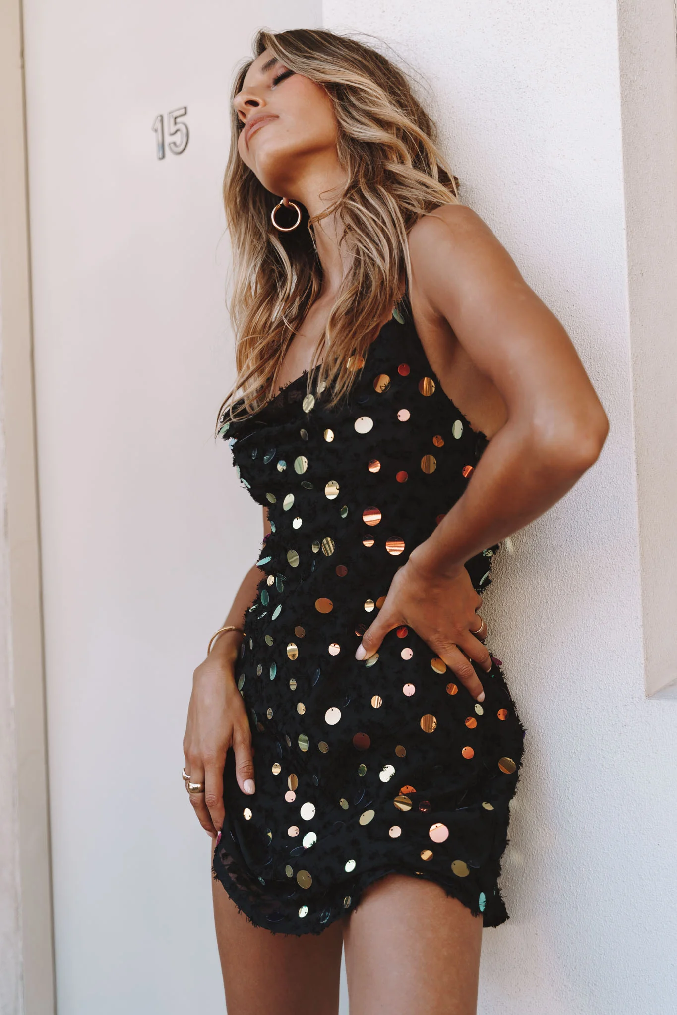 Candid Moment Strappy Cowl Back Sequin Mini Dress Black - Image 5