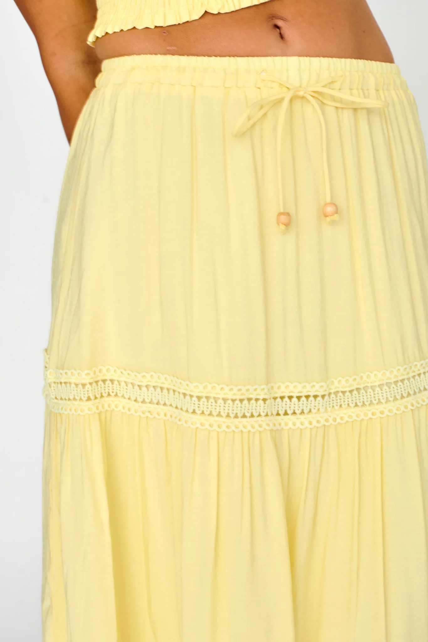 Canyon Cove Crochet Trim Maxi Skirt Yellow - Image 3
