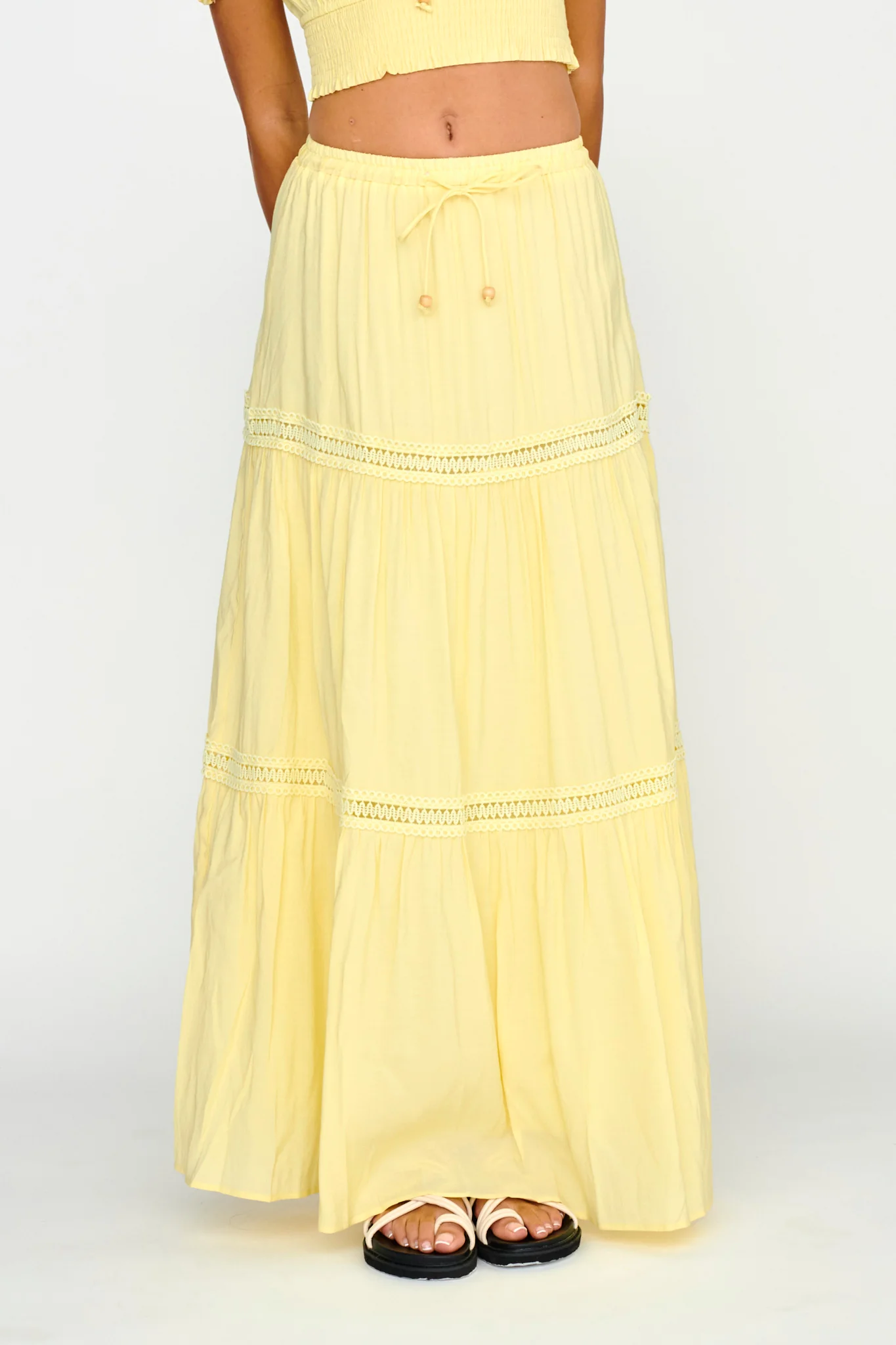 Canyon Cove Crochet Trim Maxi Skirt Yellow - Image 4