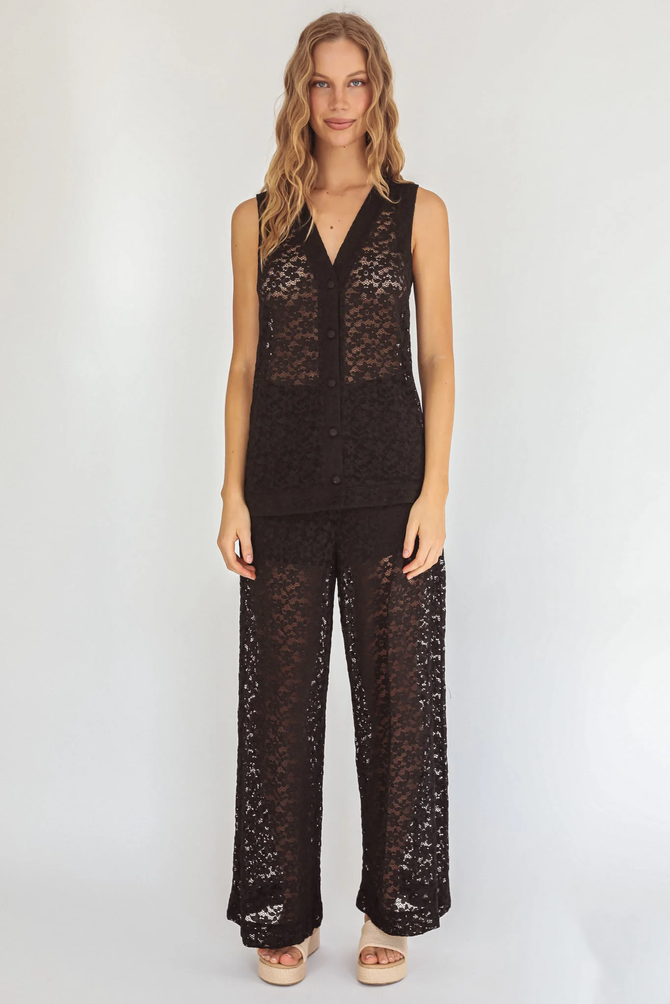 Canyons Wide Leg Pants Lace Black - Image 4