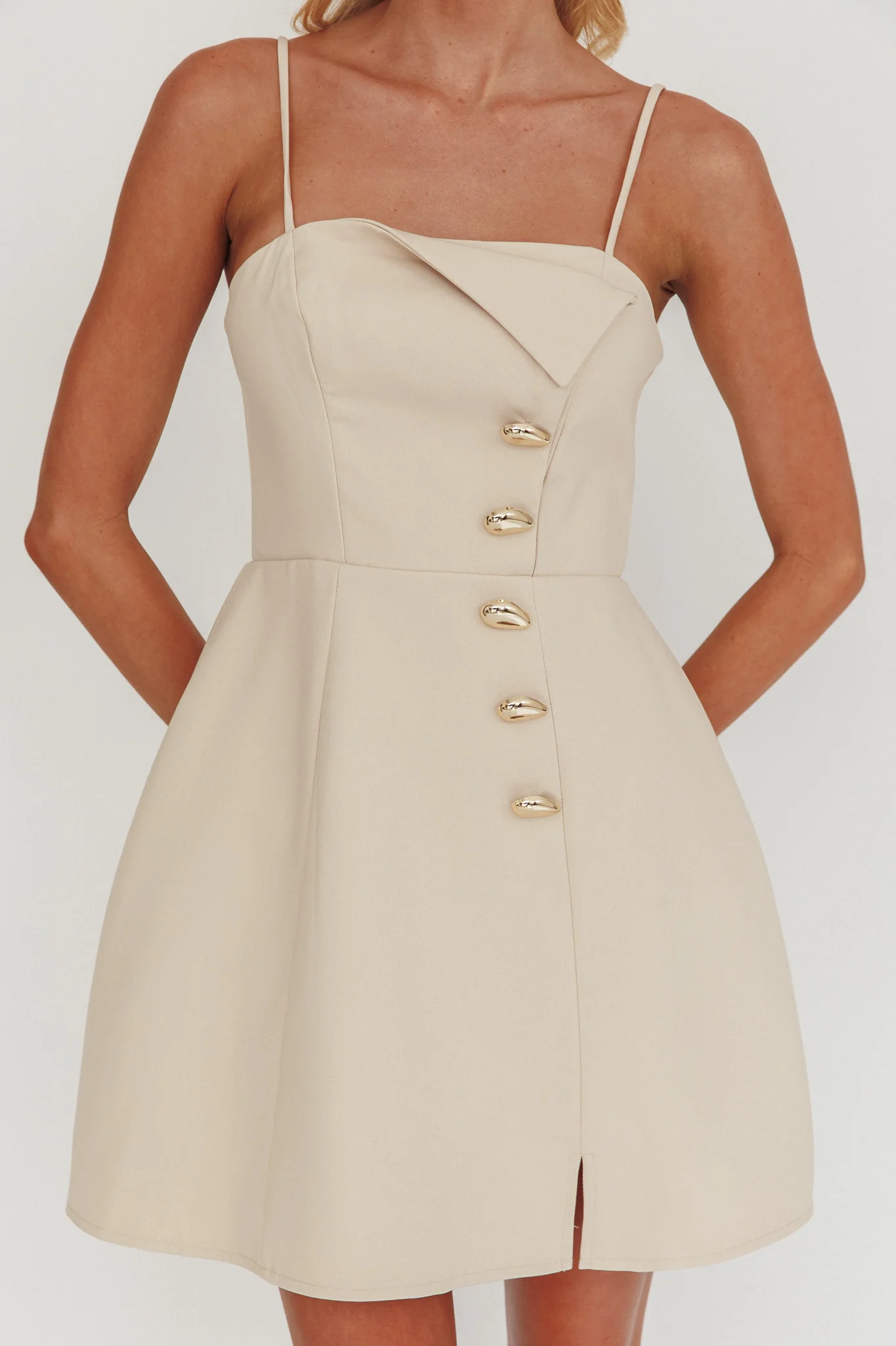 Captivated Button Feature Mini Dress Stone - Image 3