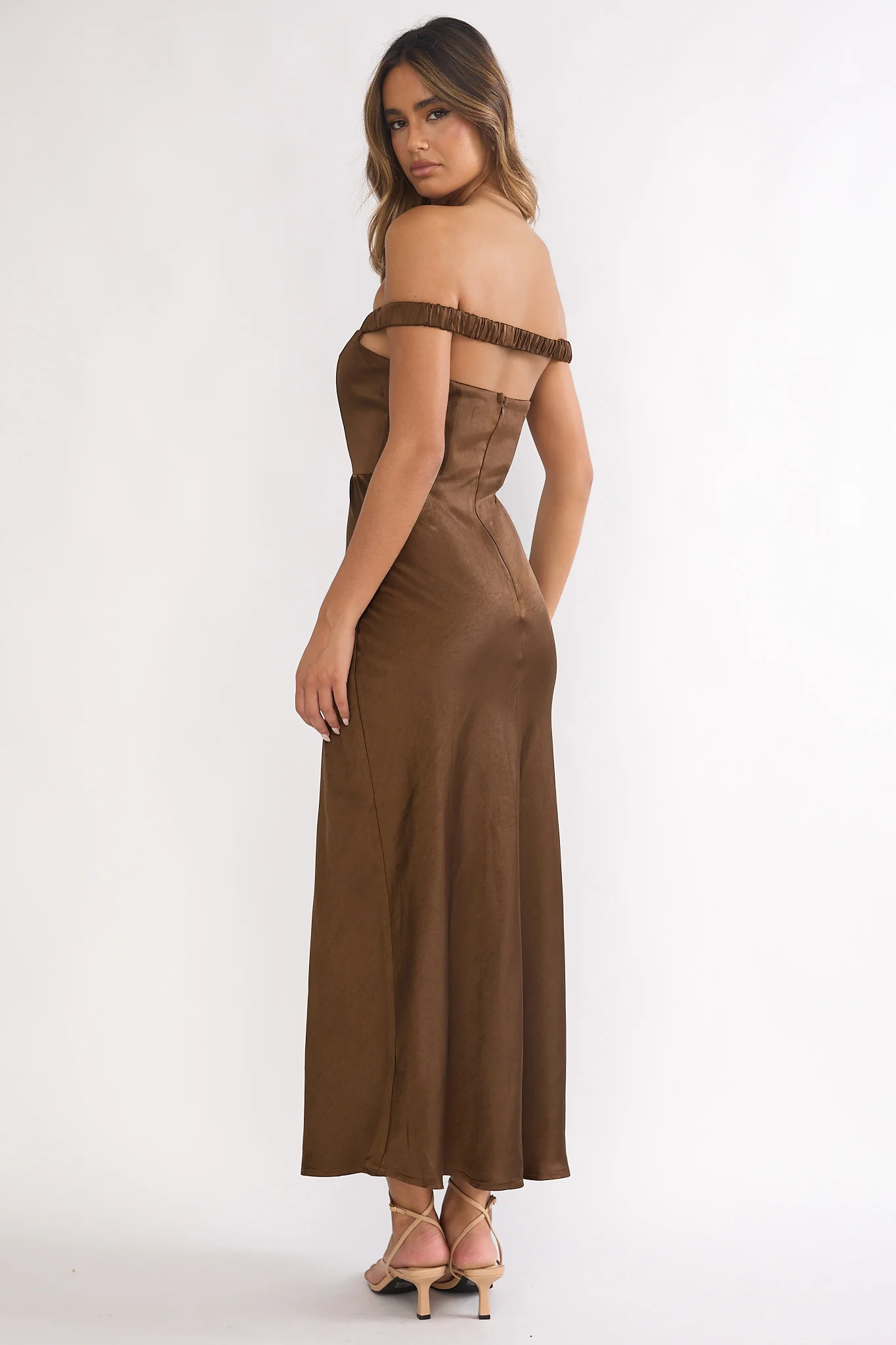 Cari Off-Shoulder Strap Maxi Dress Chocolate - Image 2