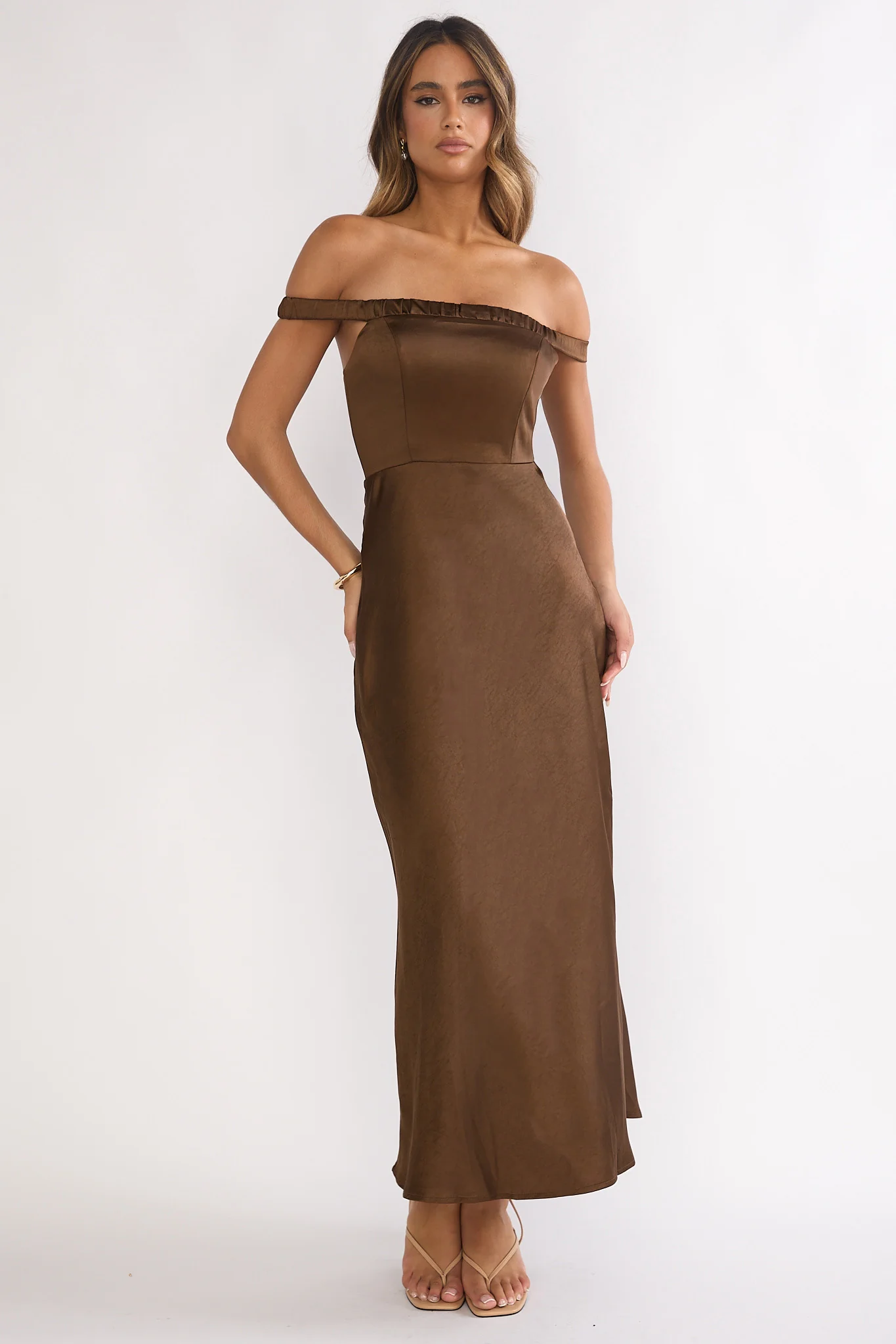 Cari Off-Shoulder Strap Maxi Dress Chocolate - Image 6