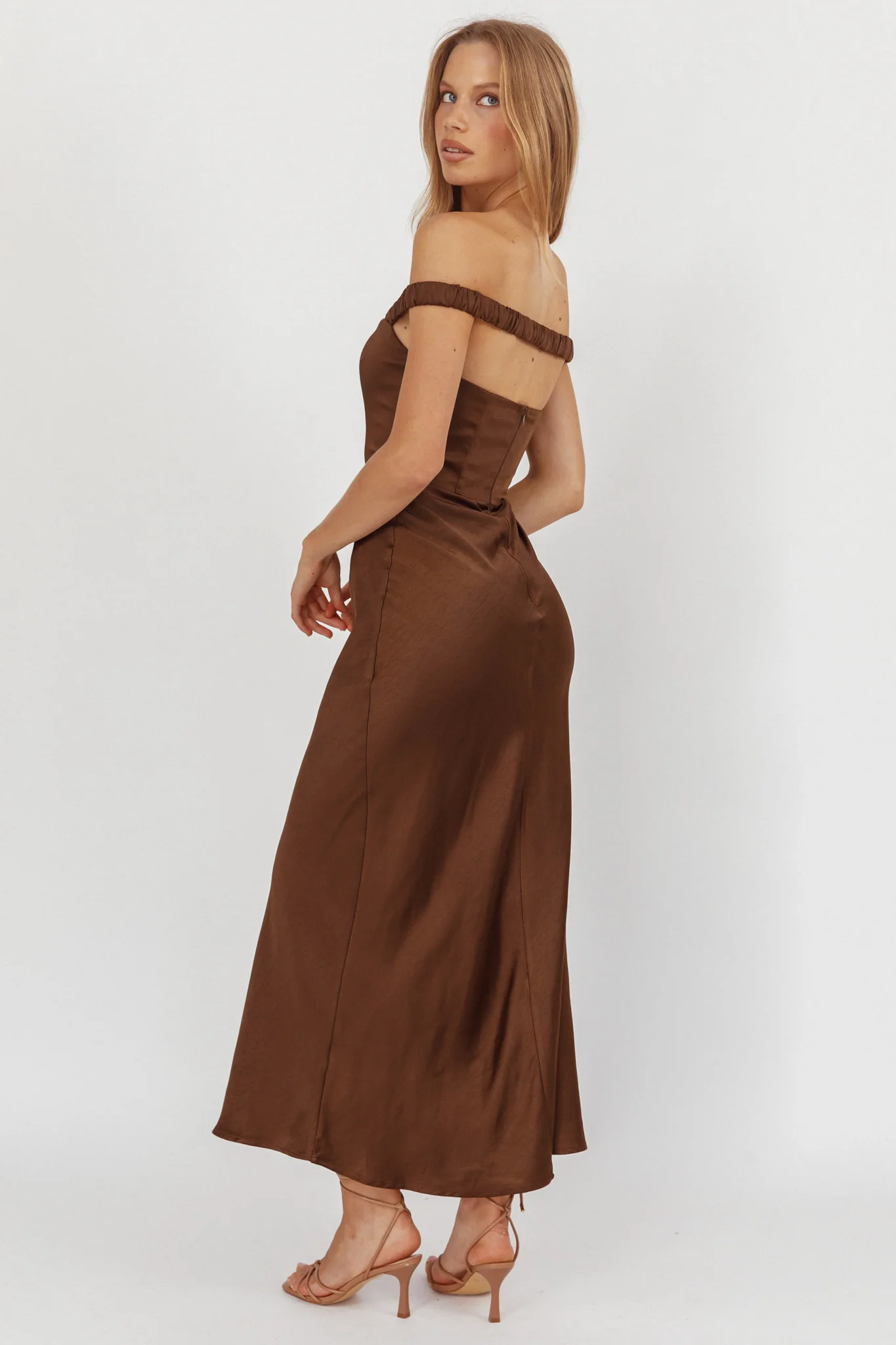 Cari Off-Shoulder Strap Maxi Dress Chocolate - Image 8