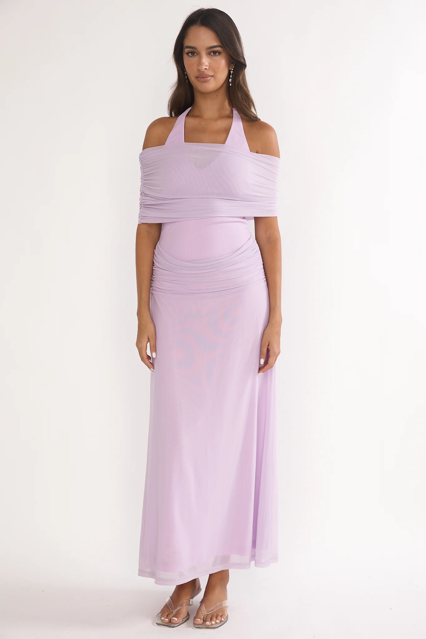 Carielle Off-Shoulder Halter Maxi Dress Lilac - Image 3