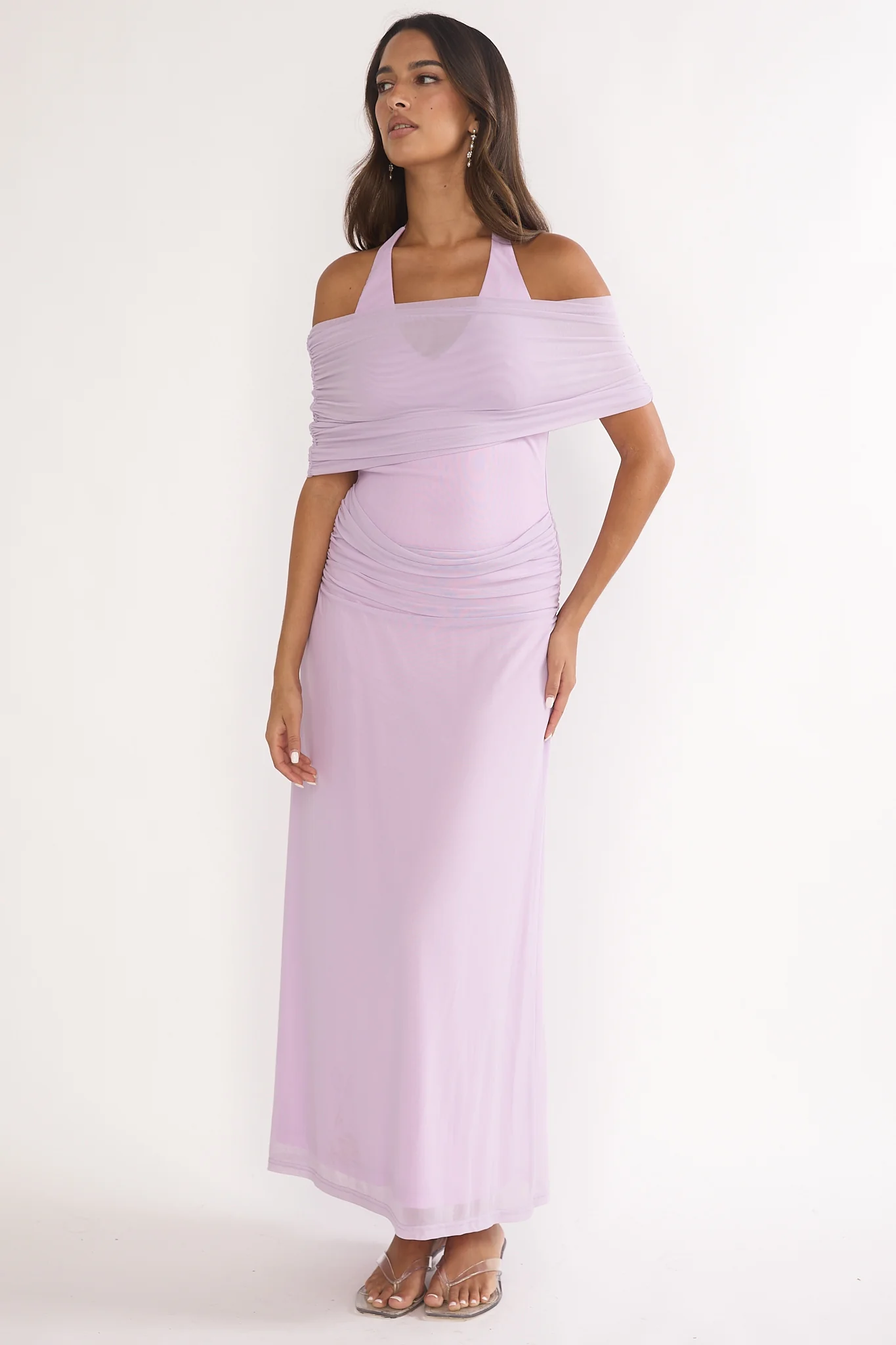 Carielle Off-Shoulder Halter Maxi Dress Lilac - Image 6