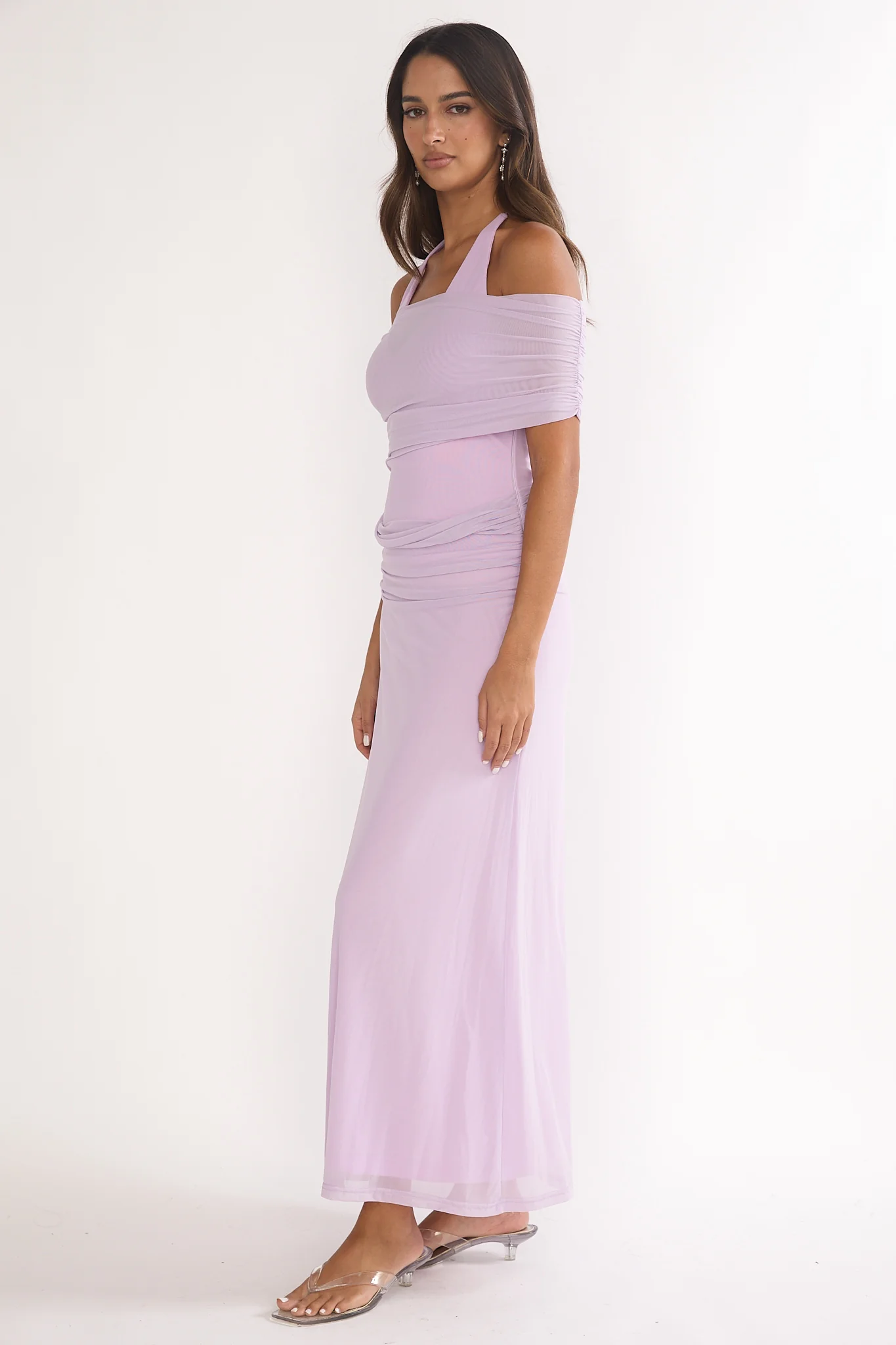 Carielle Off-Shoulder Halter Maxi Dress Lilac - Image 7