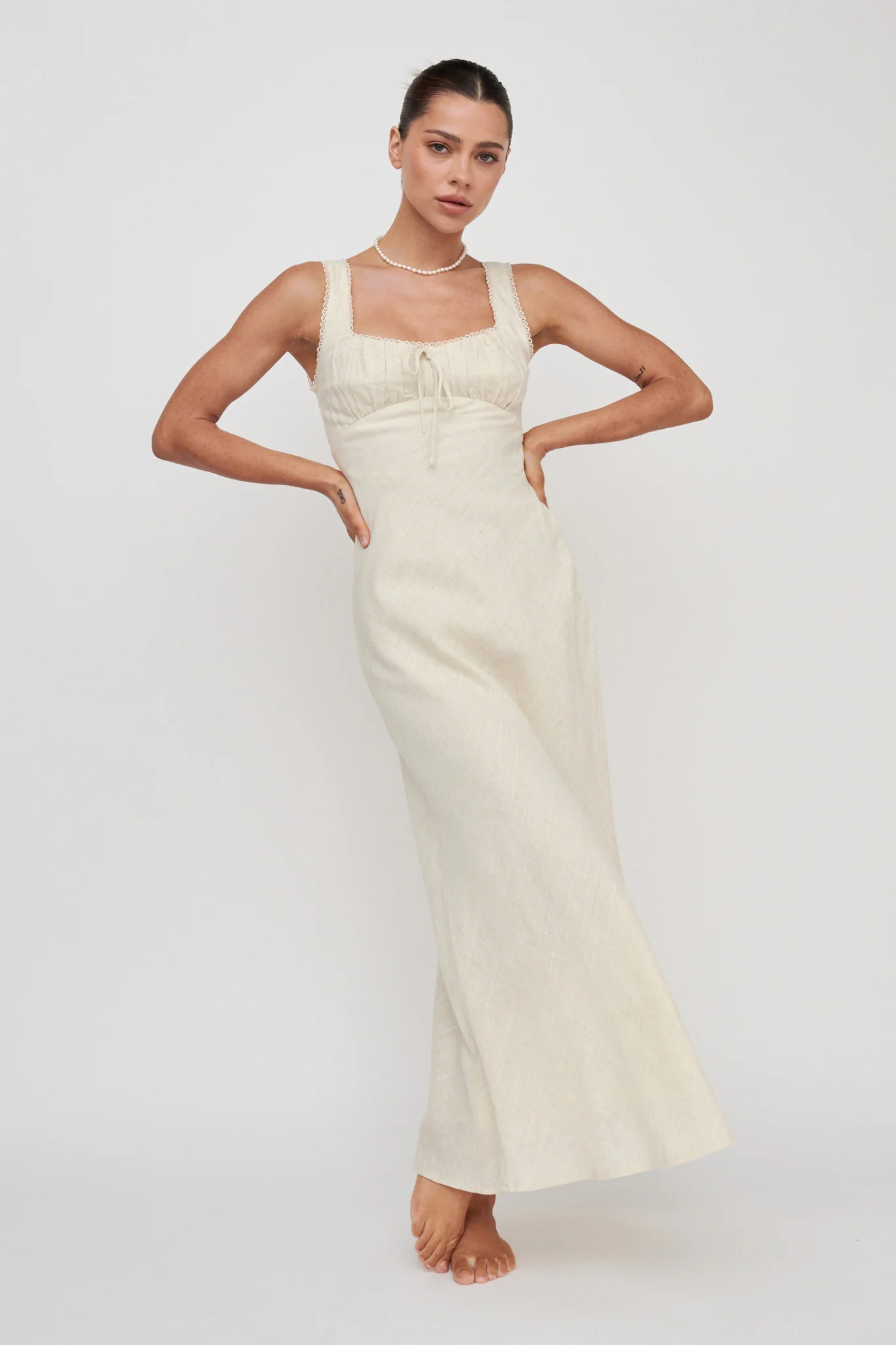 Carlee Gathered Bust Maxi Dress Oat - Image 3