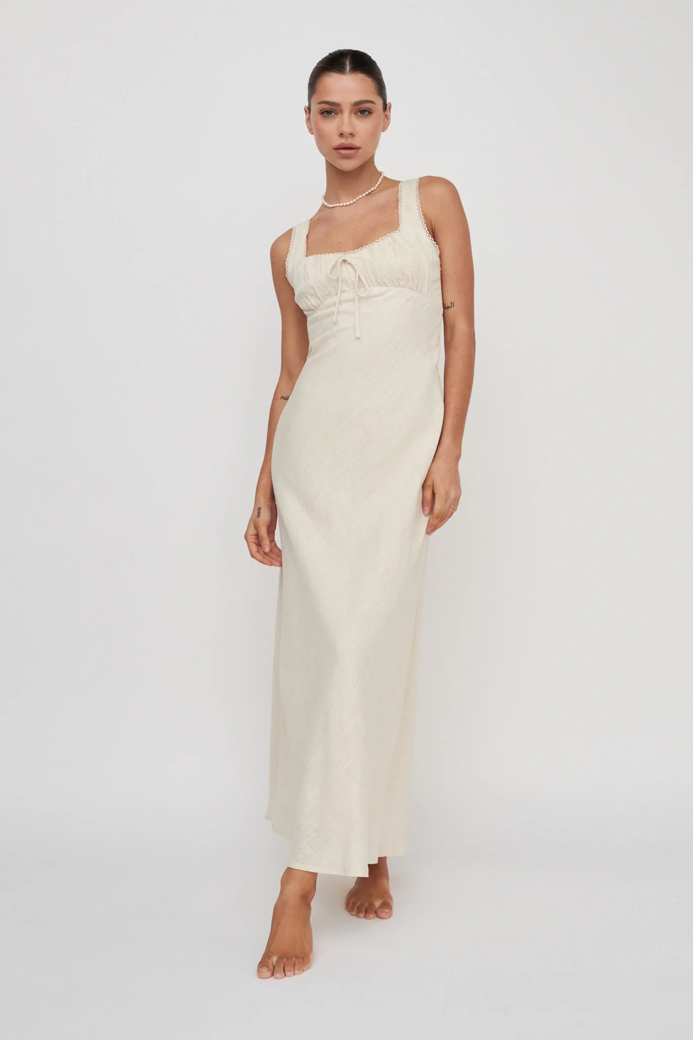 Carlee Gathered Bust Maxi Dress Oat - Image 5