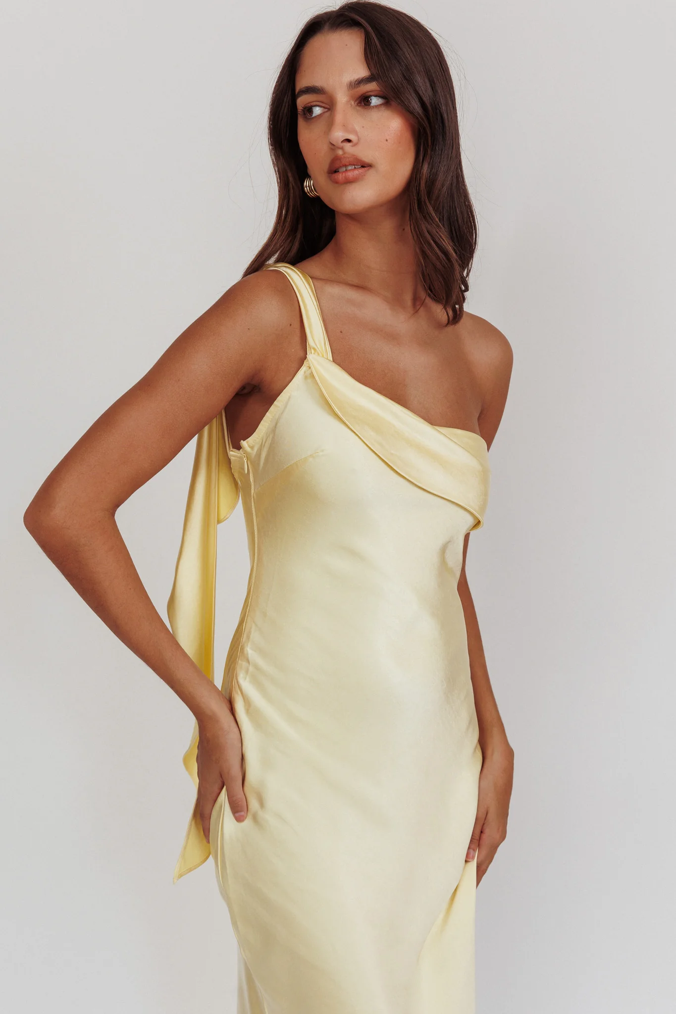 Carmel One-Shoulder Sash Maxi Dress Butter - Image 2