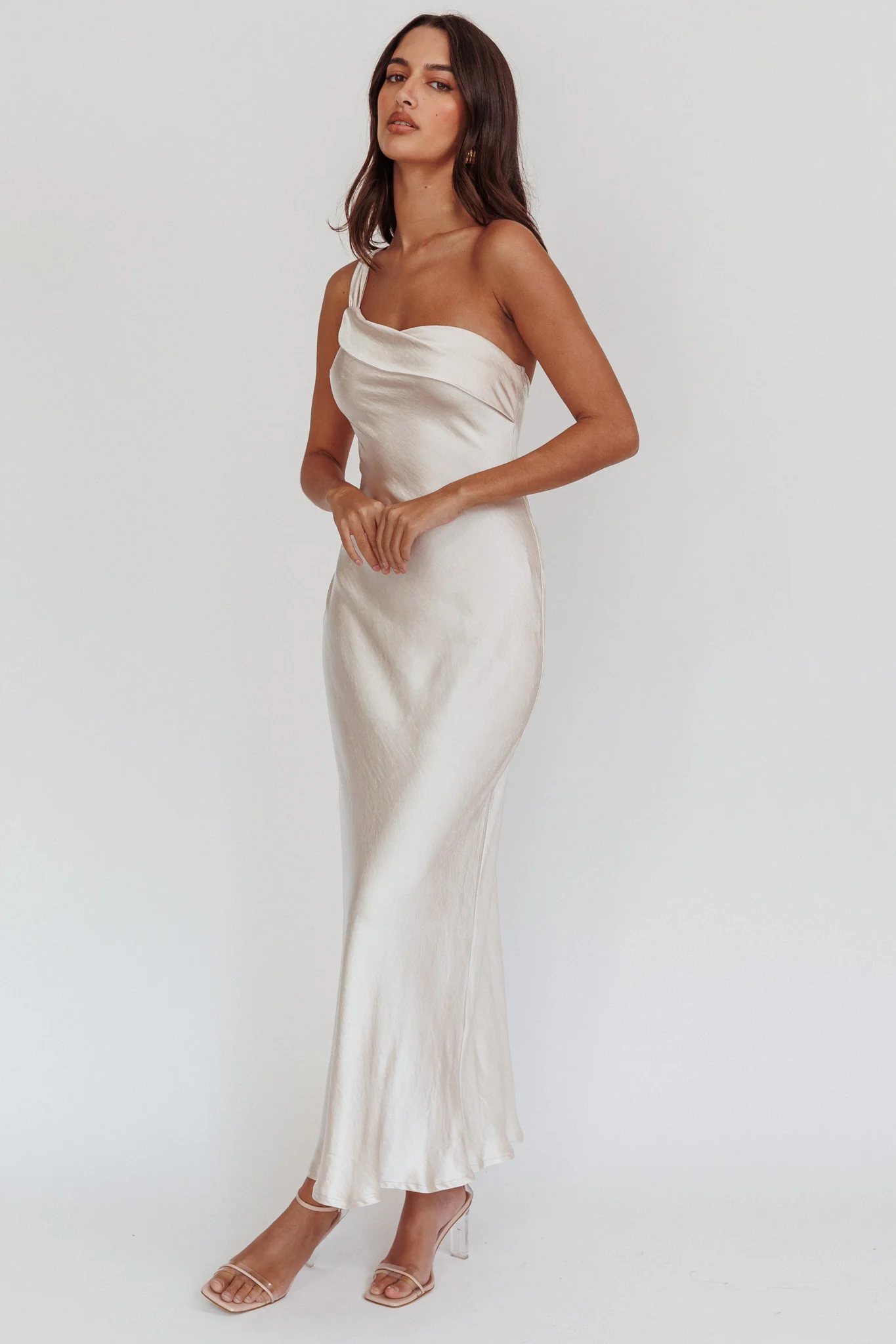 Carmel One-Shoulder Sash Maxi Dress Champagne - Image 6