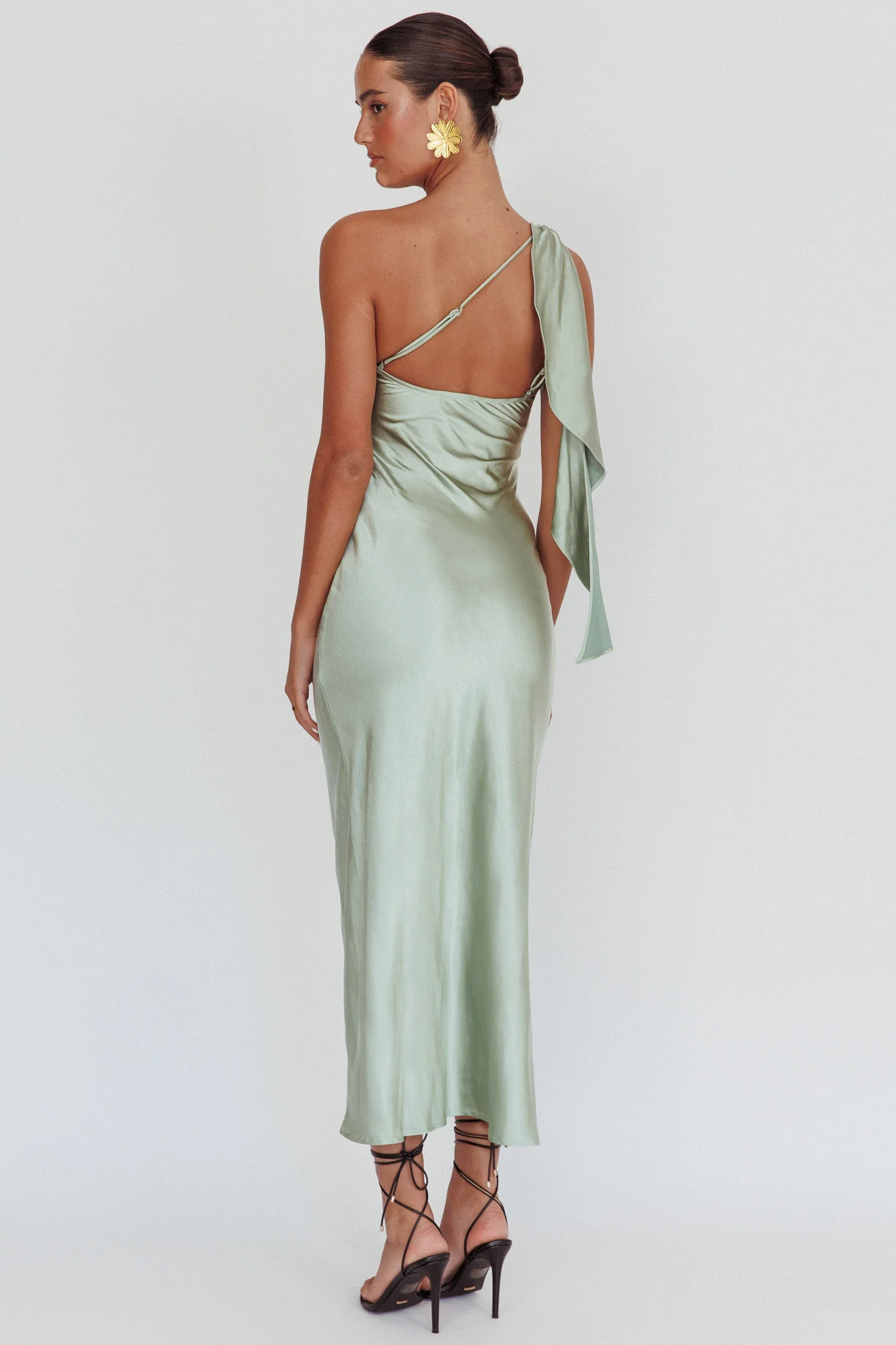Carmel One-Shoulder Sash Maxi Dress Sage - Image 3