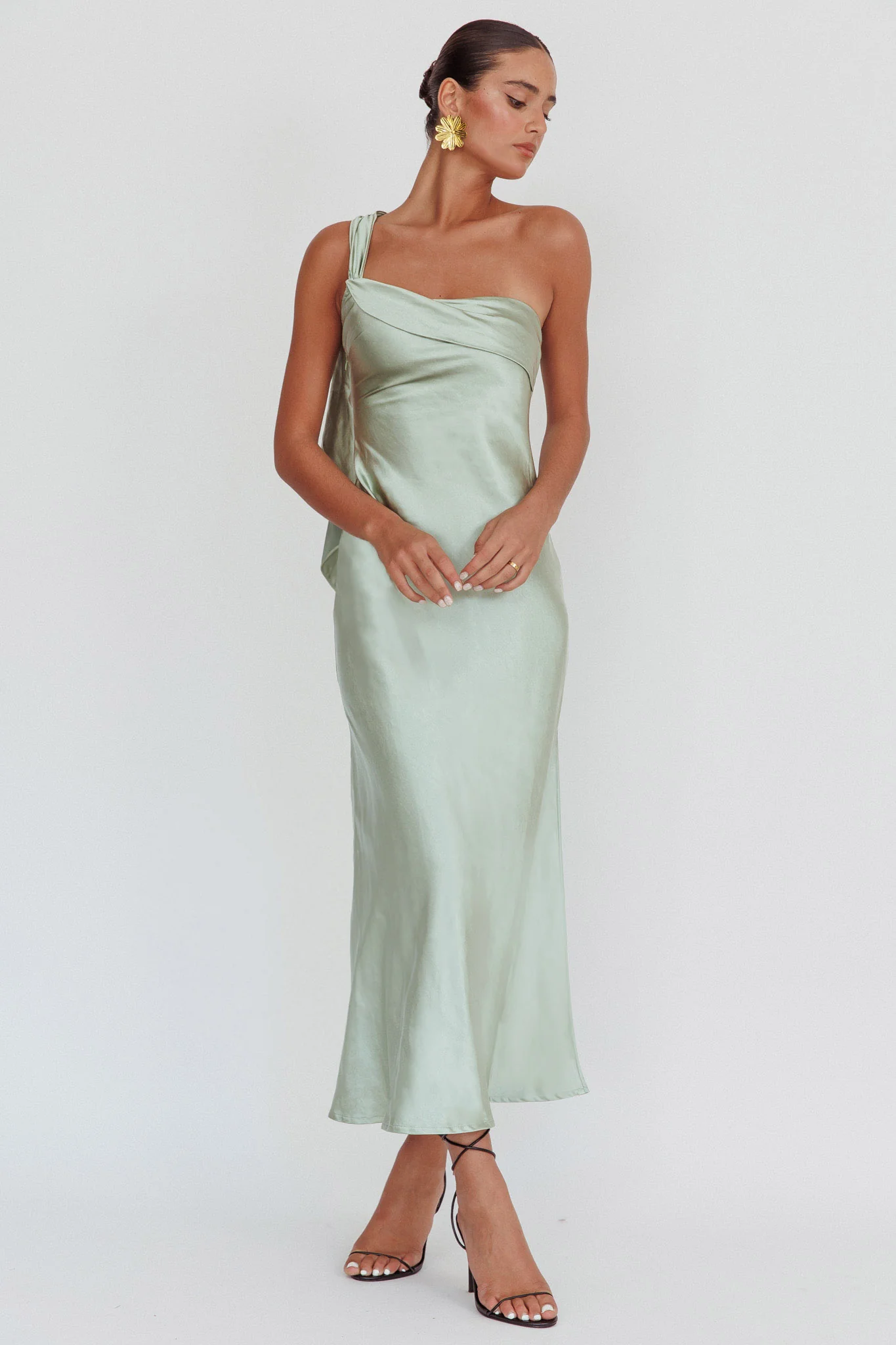 Carmel One-Shoulder Sash Maxi Dress Sage - Image 6