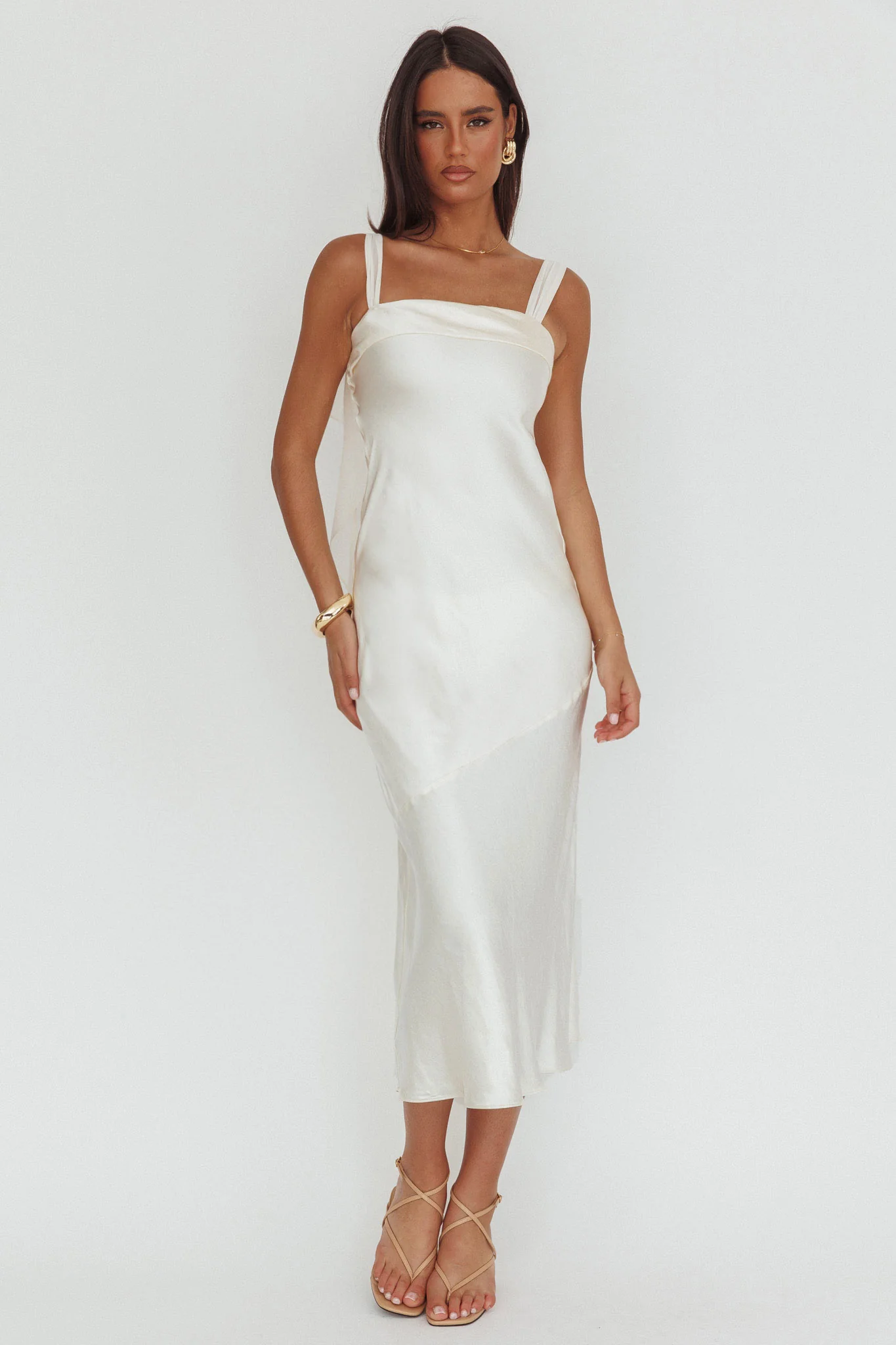 Carmel Shoulder Sash Midi Dress Oyster - Image 2