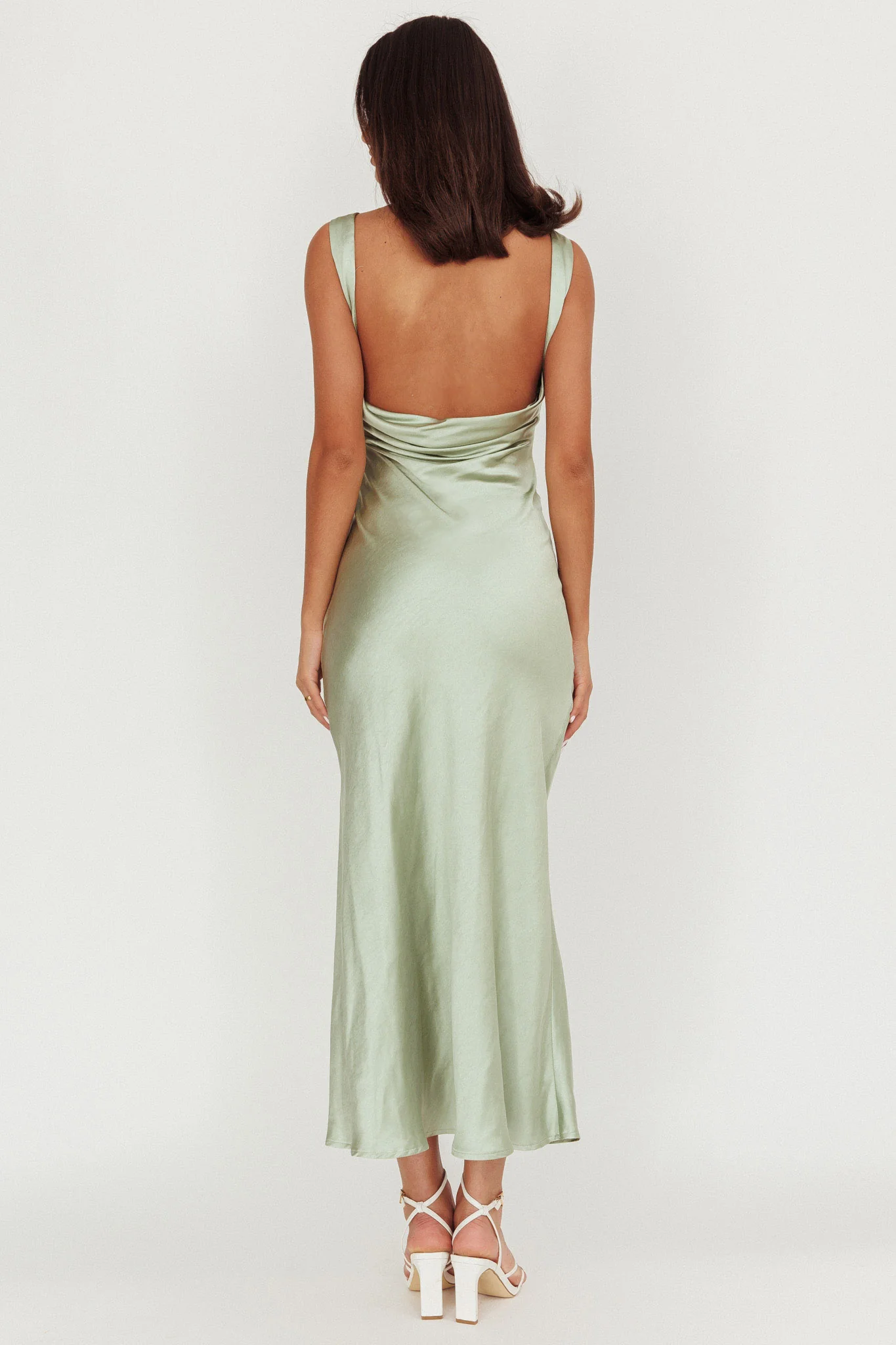 Carmine Satin Sleeveless Maxi Dress Sage - Image 2