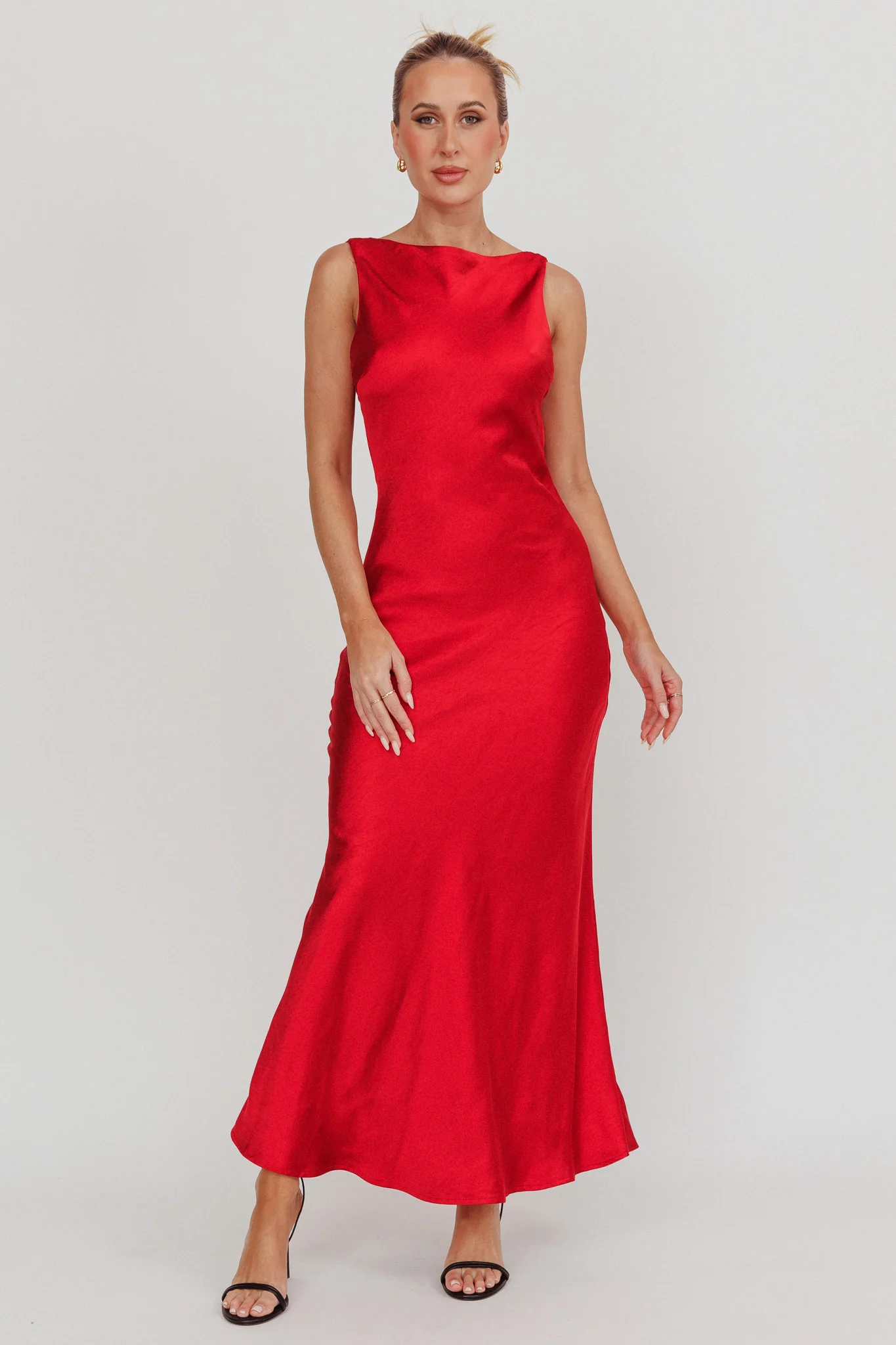 Carmine Satin Sleeveless Maxi Dress Wine - Image 4