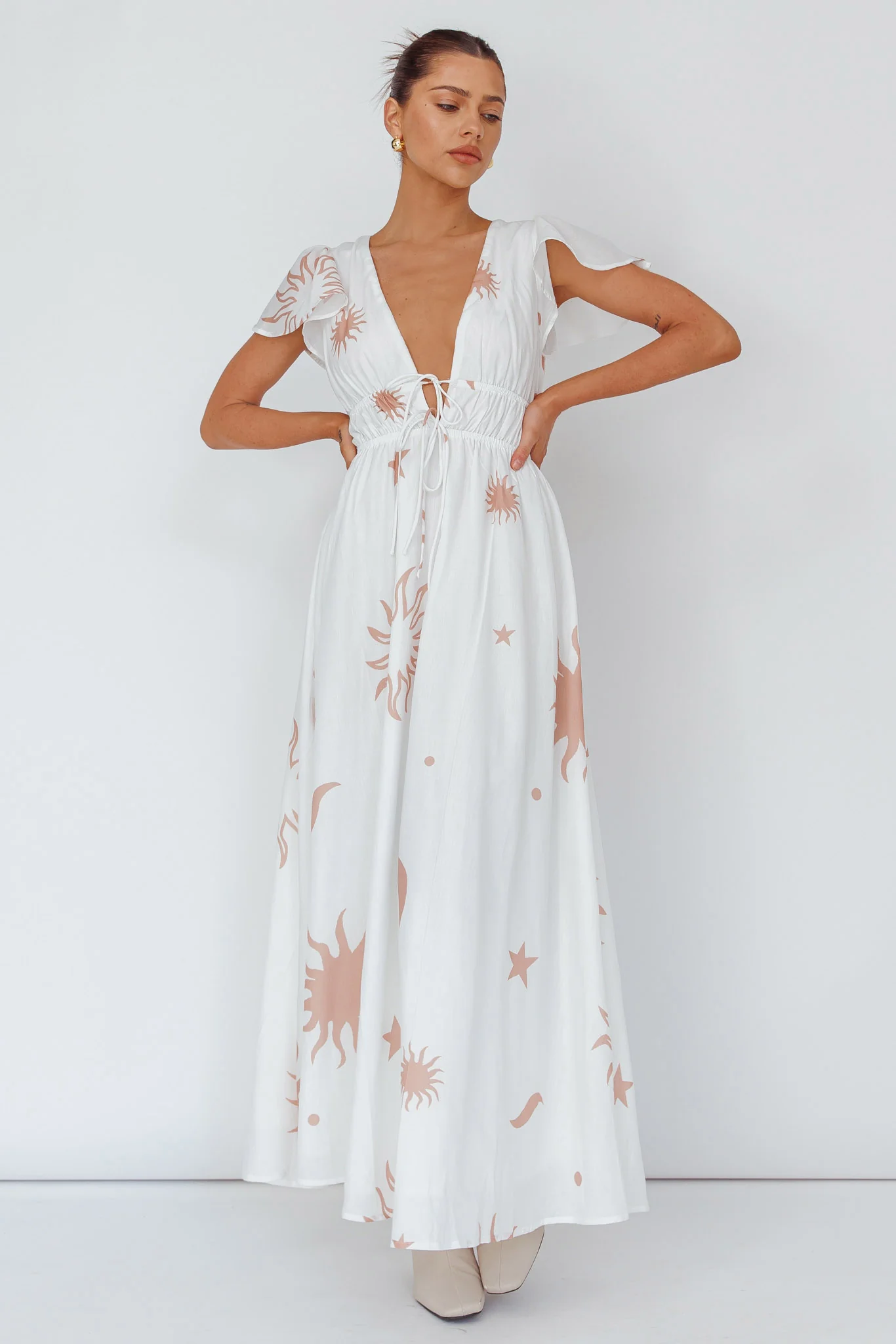 Carnivale Angel Sleeve Maxi Dress White/Beige - Image 5