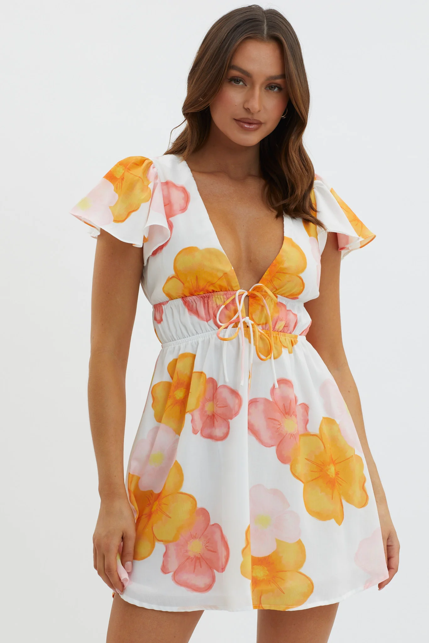 Carnivale Angel Sleeve Mini Dress Floral Orange - Image 5