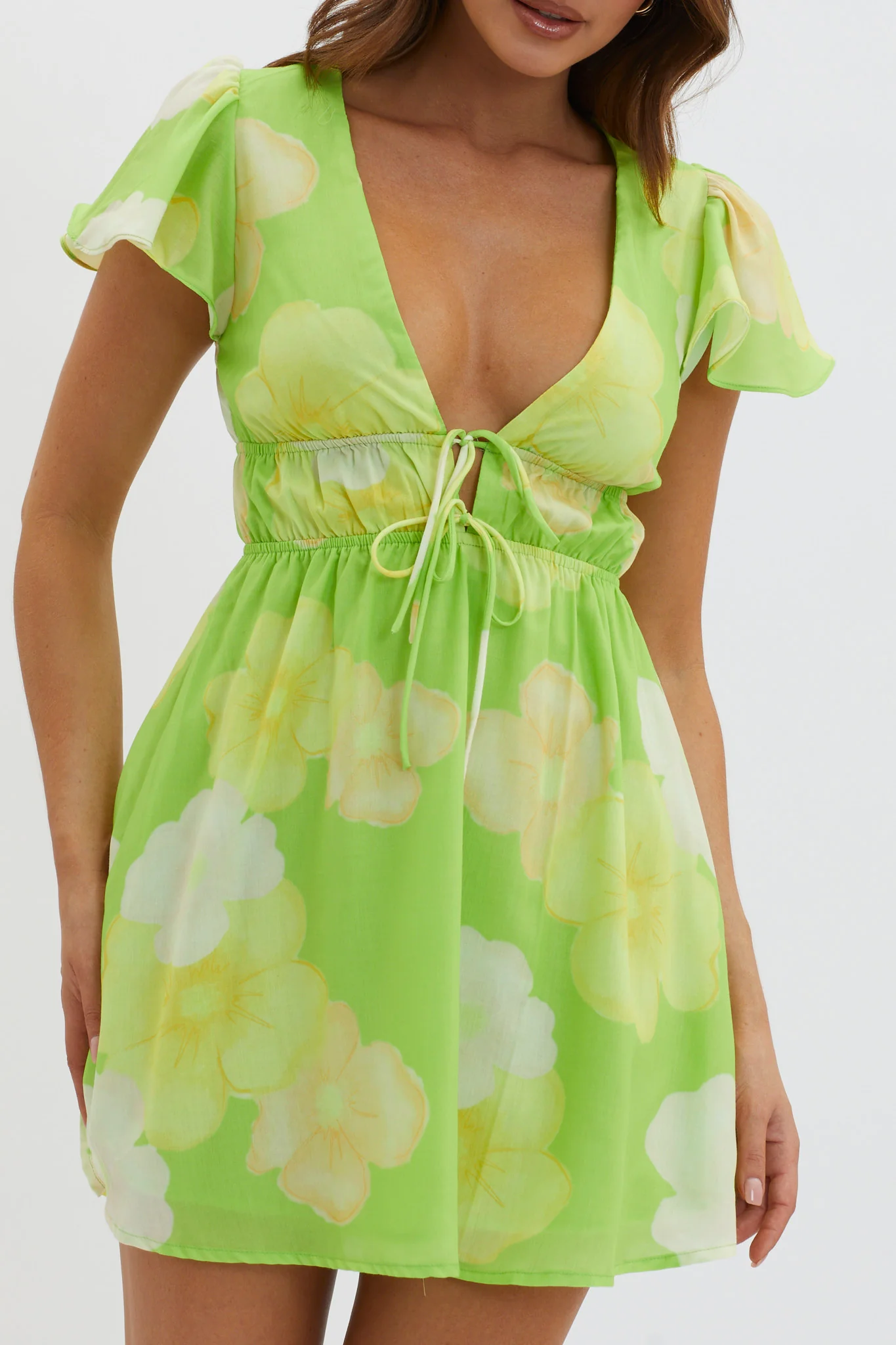 Carnivale Angel Sleeve Mini Dress Floral Yellow - Image 3