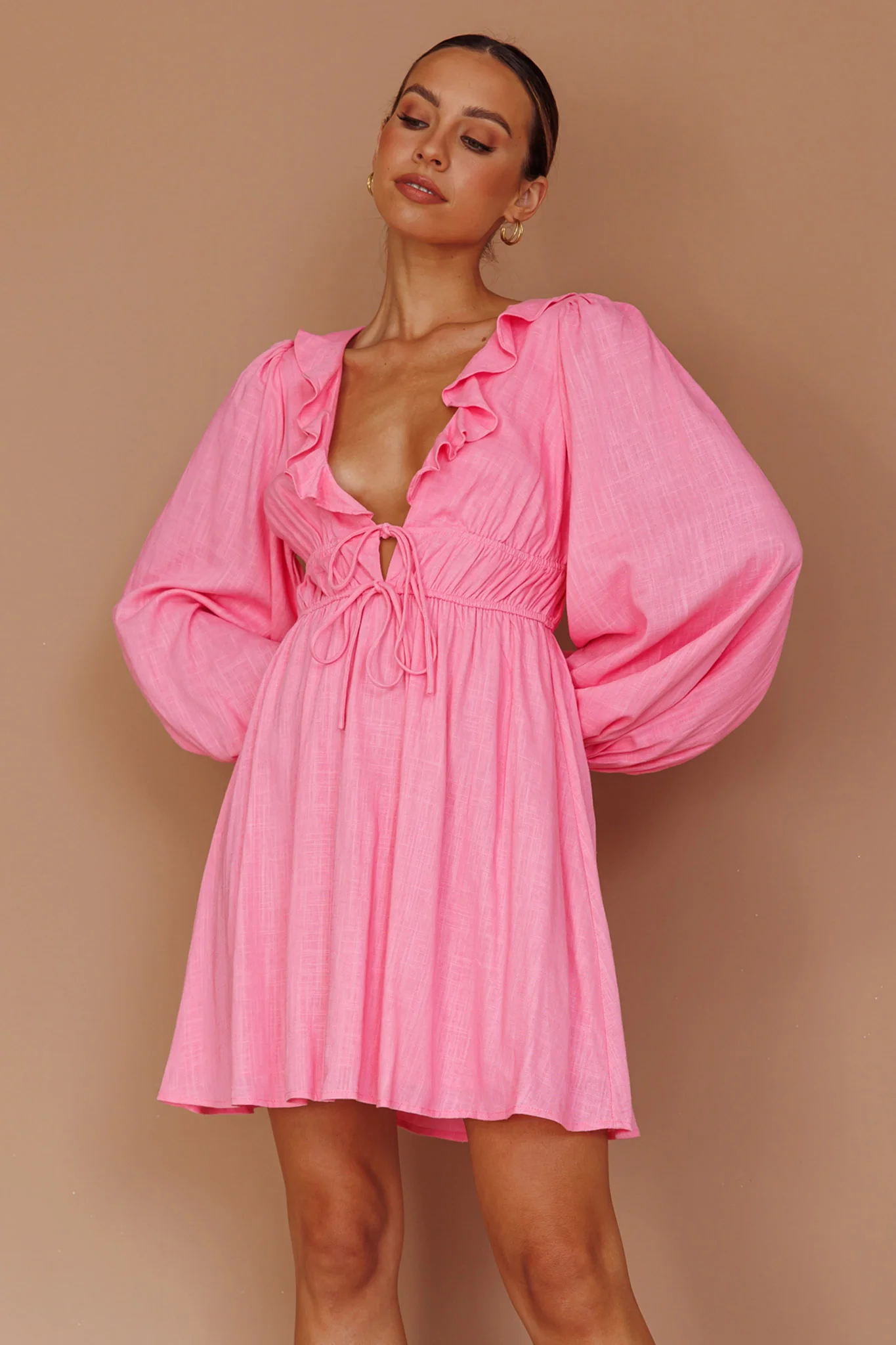 Carnivale Balloon Sleeve Ruffle Mini Dress Pink - Image 5
