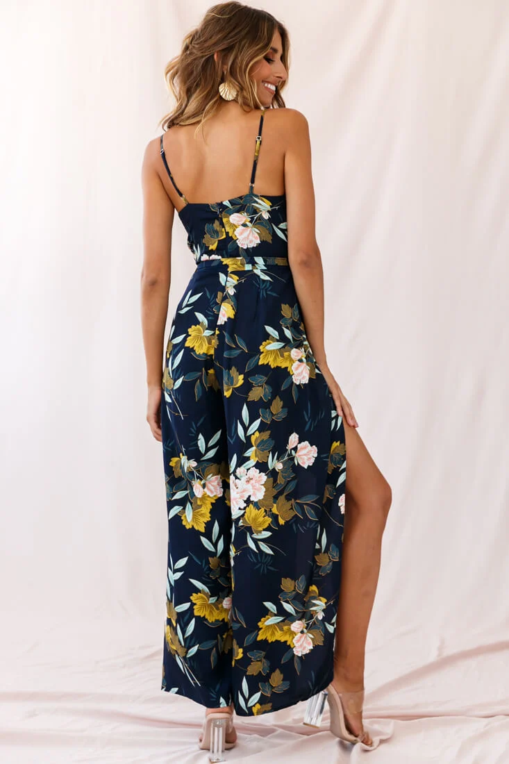 Carrie High Slit Cami Jumpsuit Navy - Image 4