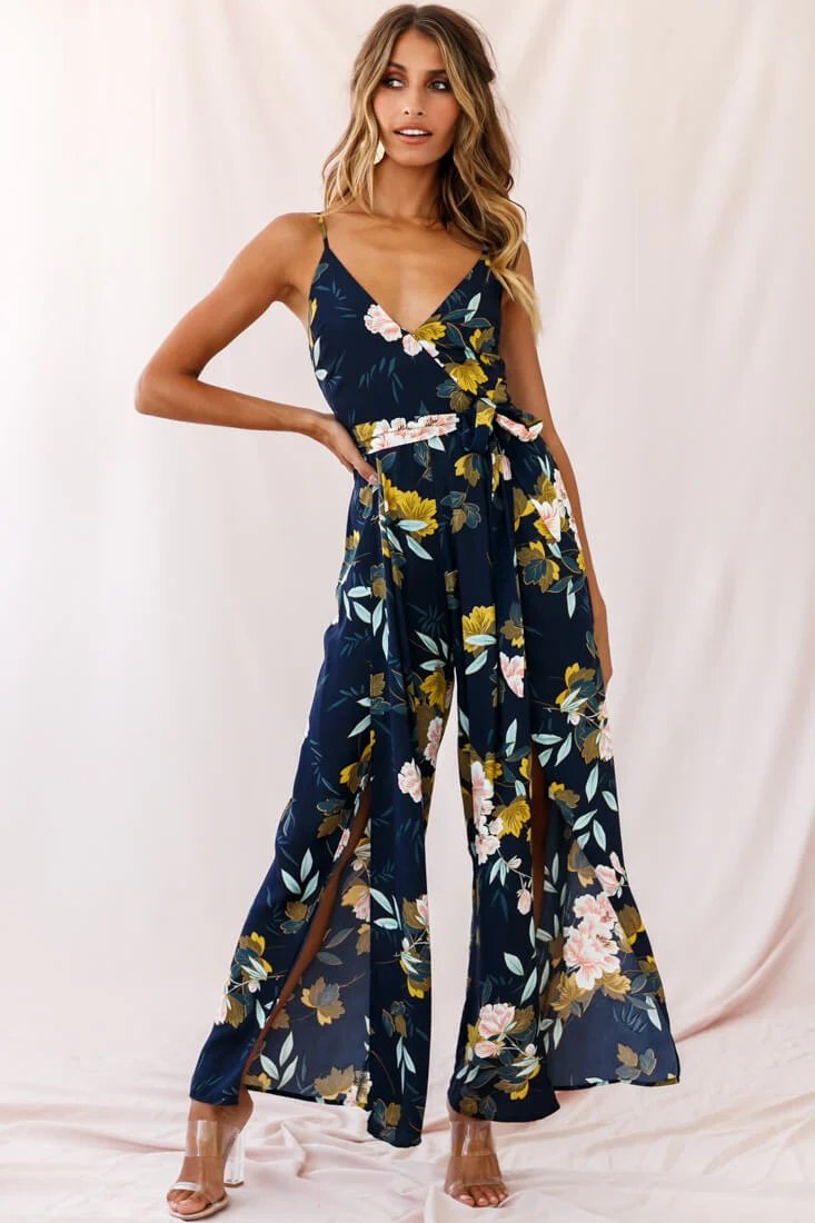 Carrie High Slit Cami Jumpsuit Navy - Image 6