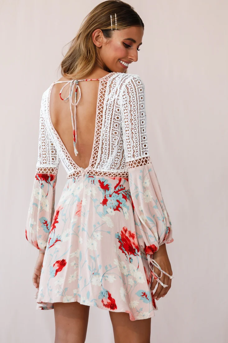 Carson Crochet Details Dress Floral Pink - Image 3
