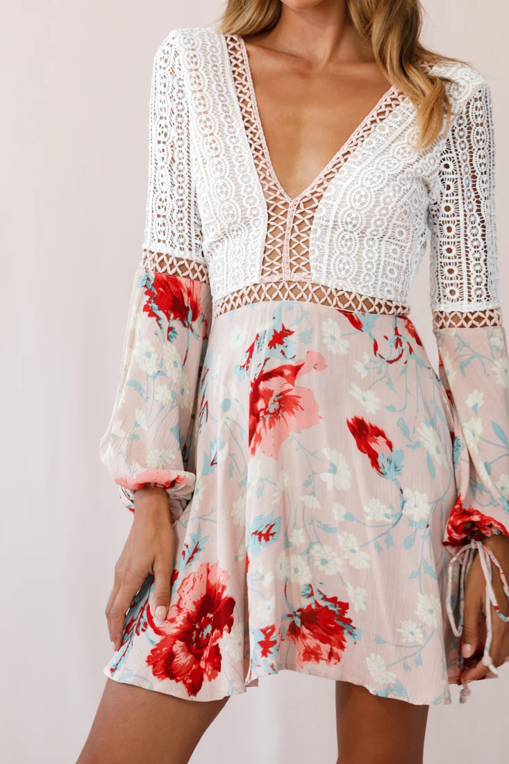 Carson Crochet Details Dress Floral Pink - Image 4