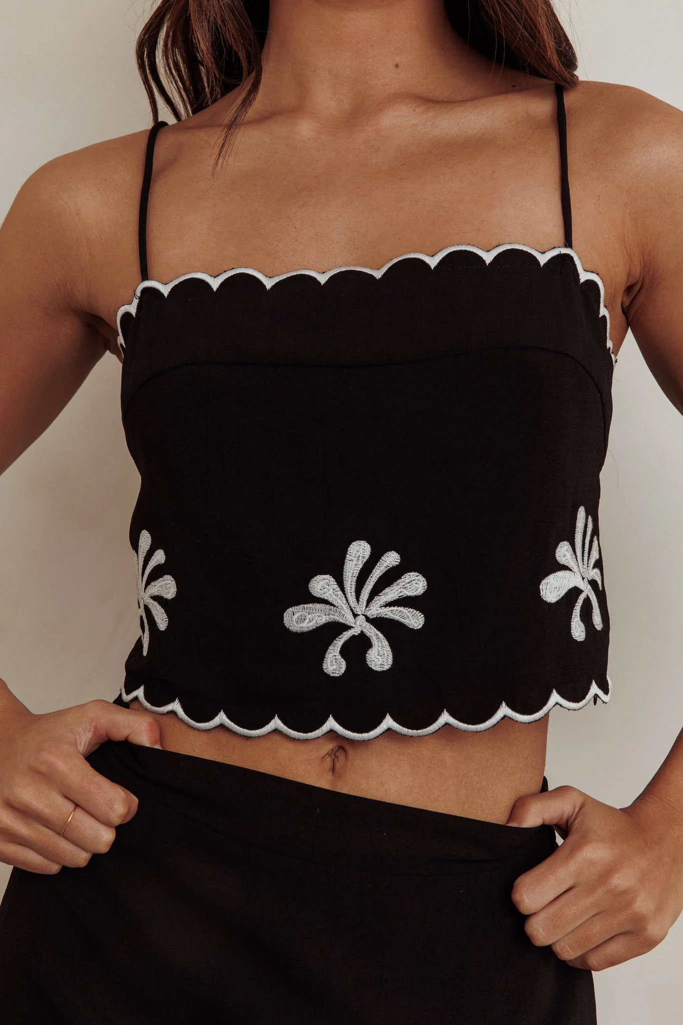 Carsyn Flower Embroidery Cropped Top Black - Image 4