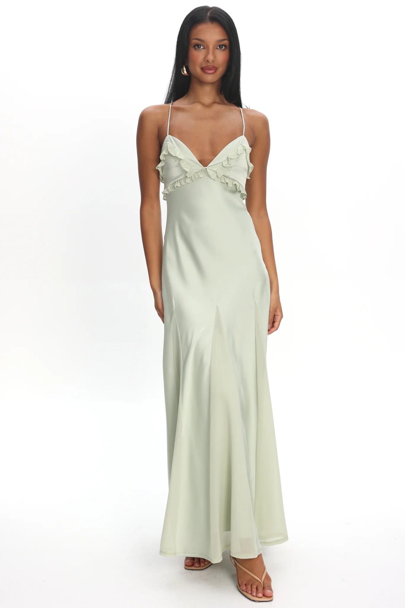Caryn Frill Trim Godet Maxi Dress Sage - Image 5