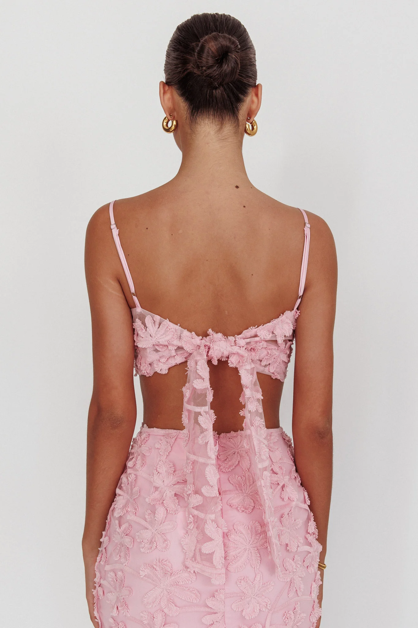 Casi Tied Back Crop Top Embroidered Baby Pink - Image 3